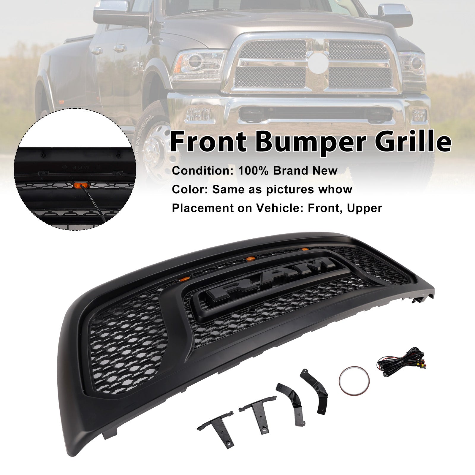 2010-2018 Dodge Ram 2500/3500 Laramie Limited W/ Led Light Front Bumper Grille