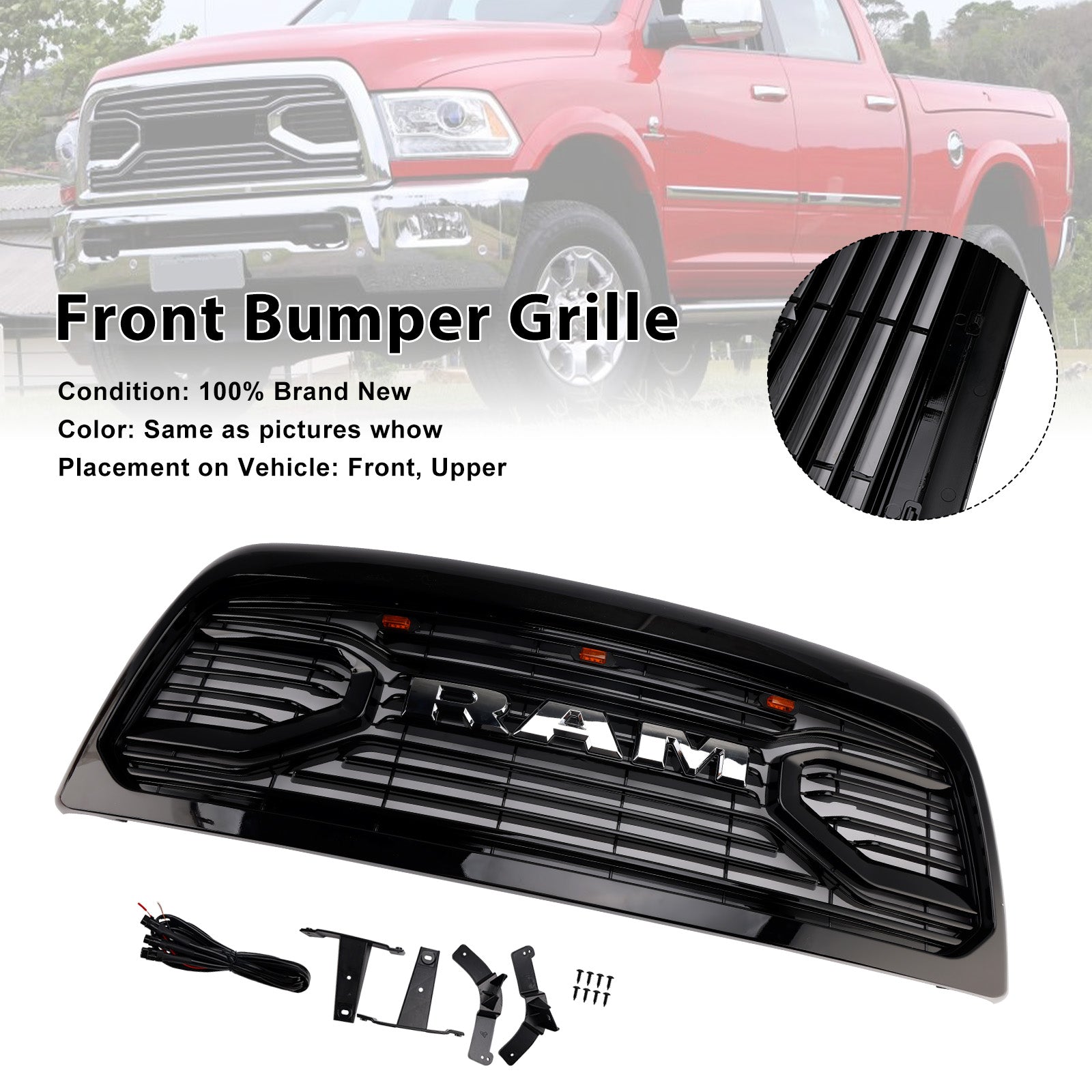 2010-2018 Dodge Ram 2500/3500 Laramie W/ Led Light Black Front Bumper Grille
