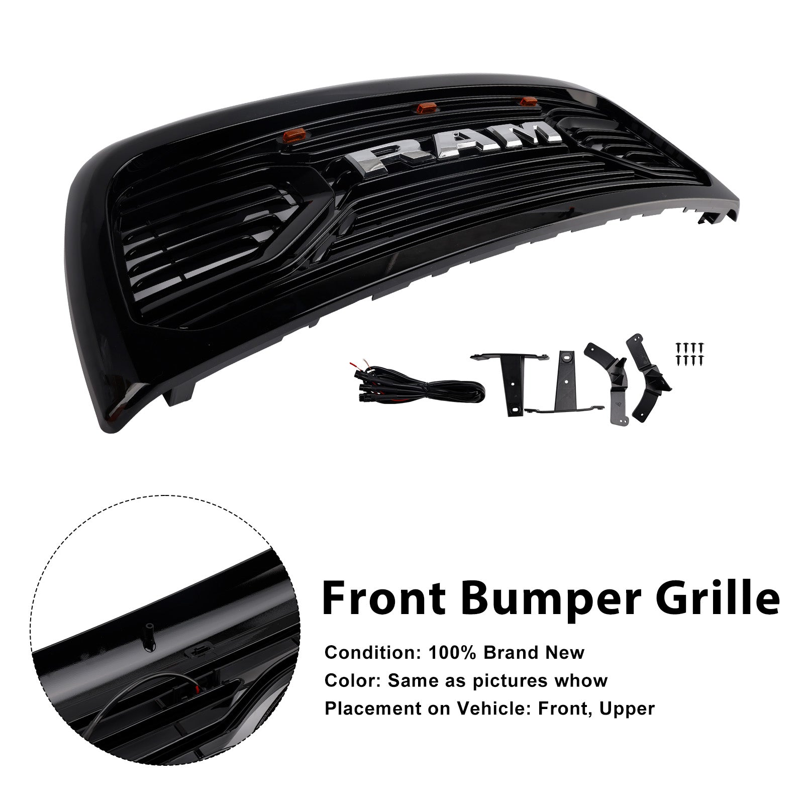 2010-2018 Dodge Ram 2500/3500 Laramie W/ Led Light Black Front Bumper Grille