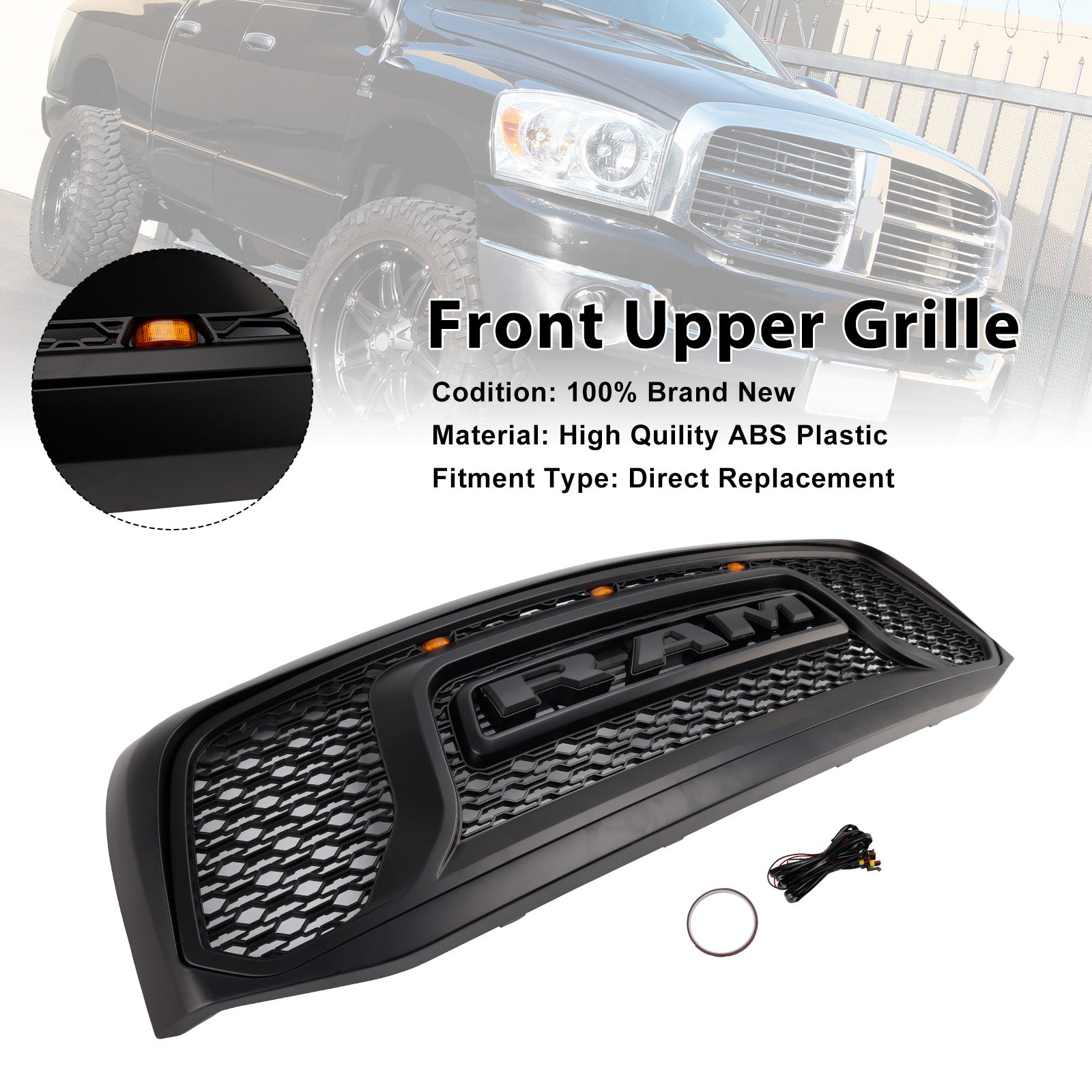 Front Bumper Grill Grille Fit Dodge RAM 1500 2006-08 RAM 2500 3500 2006-2009