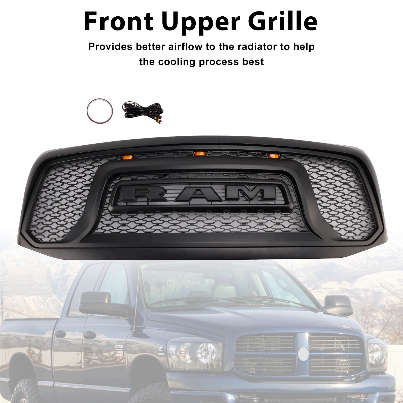 Front Bumper Grill Grille Fit Dodge RAM 1500 2006-08 RAM 2500 3500 2006-2009