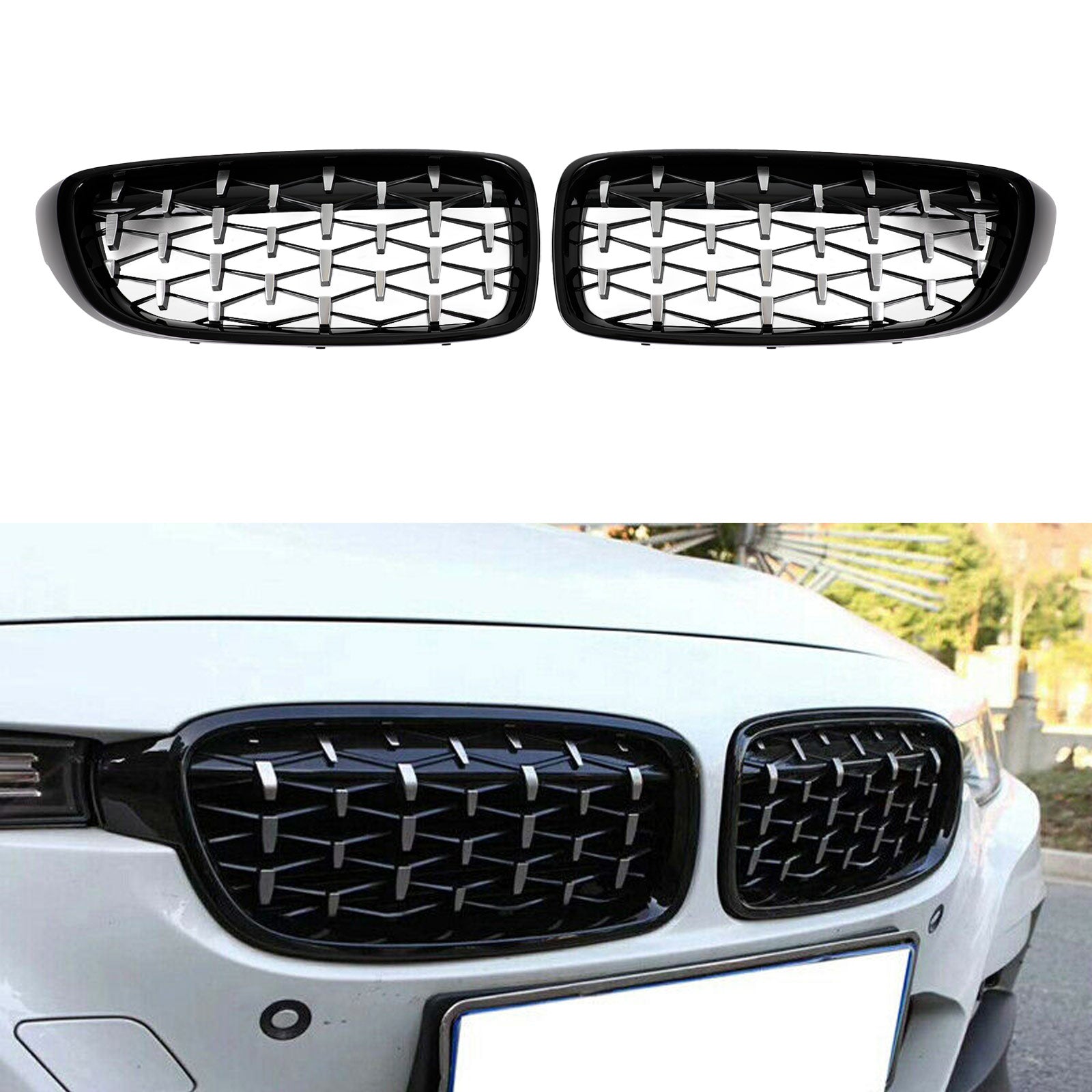 2014-2018 BMW 4 Sereis F32 F33 F36 F82 M4 All Models Black & Chrome Diamond Front Upper Grille