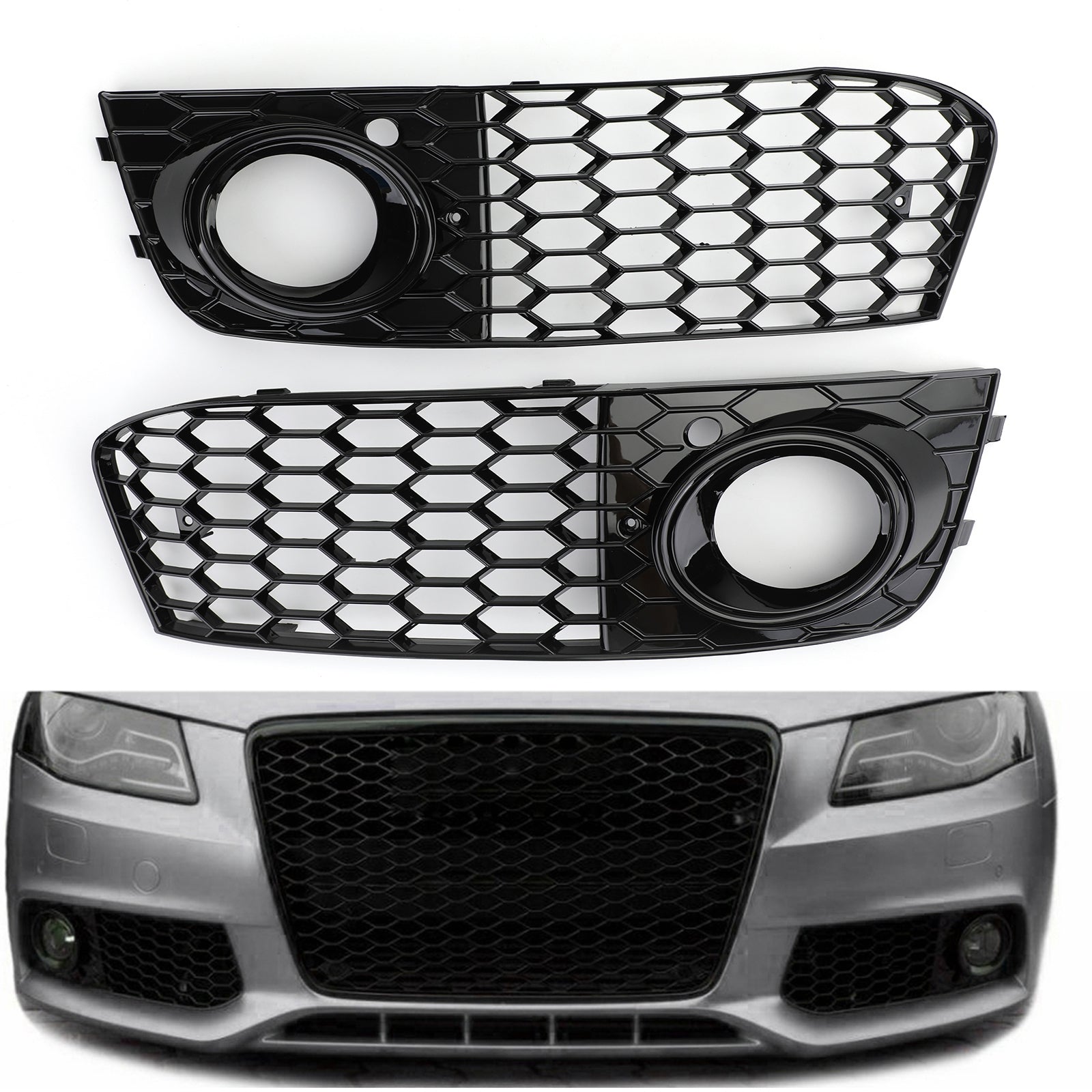 Paire de phares antibrouillard en maille nid d'abeille, grille d'aération ouverte pour au-di A4 B8 2009 – 2012