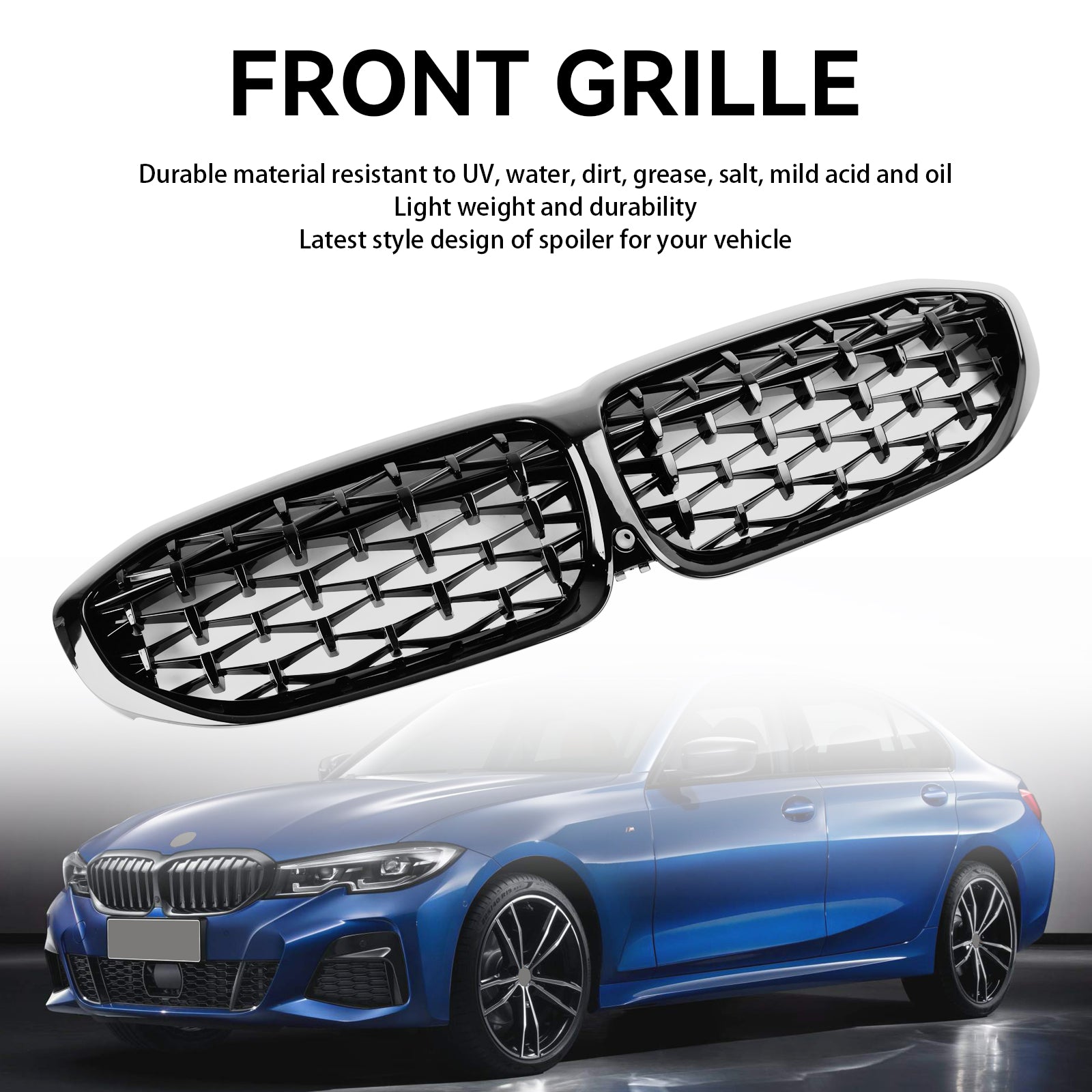 2019-2022 BMW 3 Series G20 Diamond Black Kidney Grille Grill 51138072085