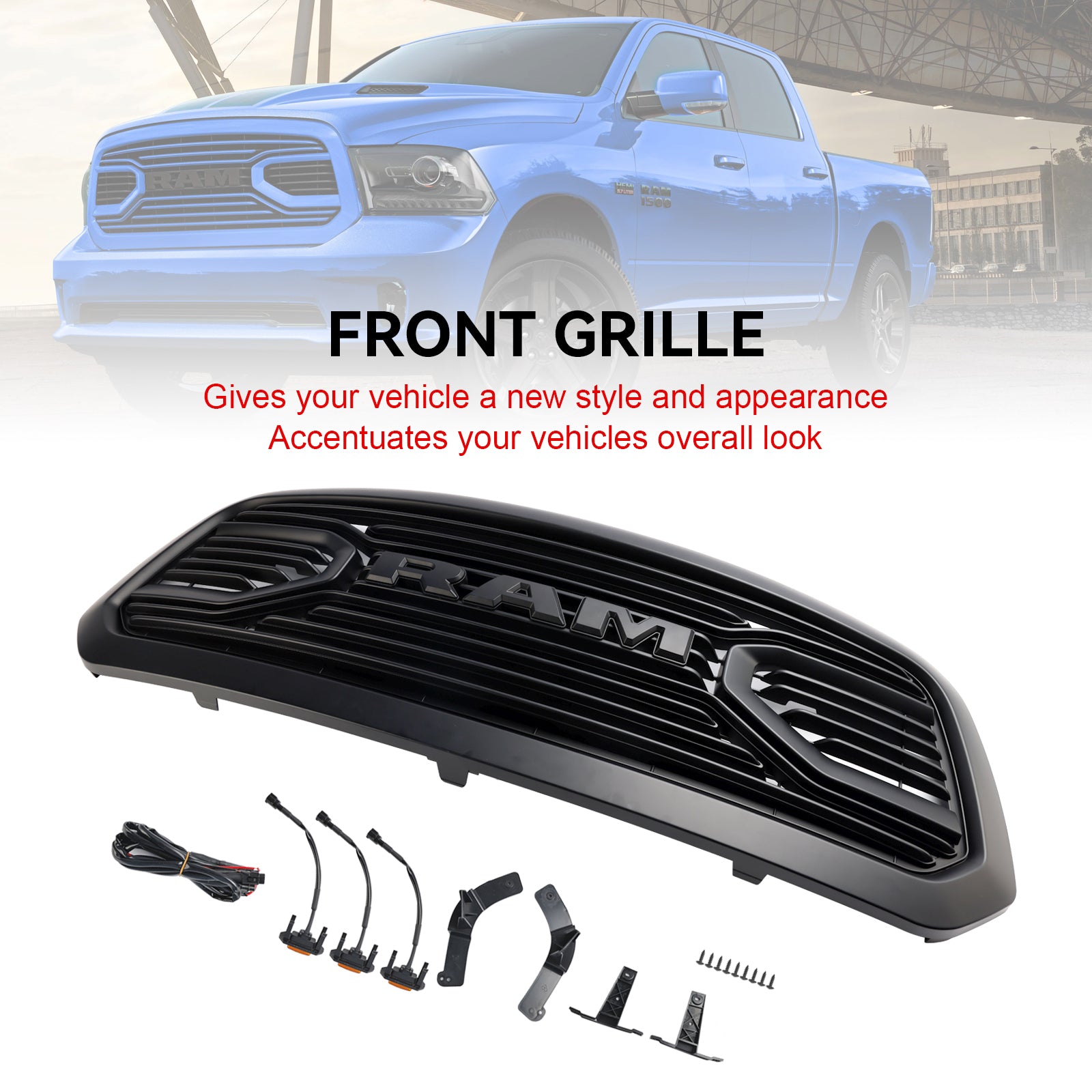 2013-2018 Dodge Ram 1500 Black Big Horn Style Style Grile Grill Grill