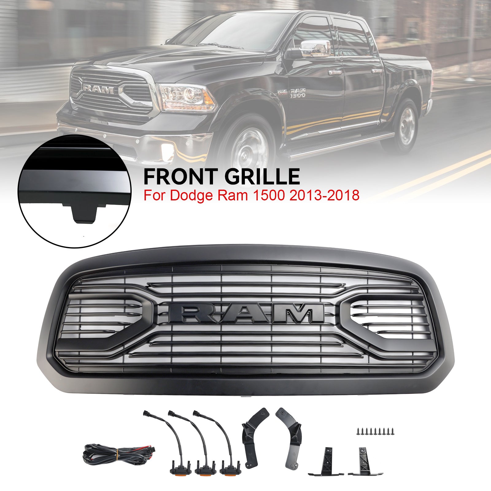2013-2018 Dodge Ram 1500 Black Big Horn Style Style Grile Grill Grill