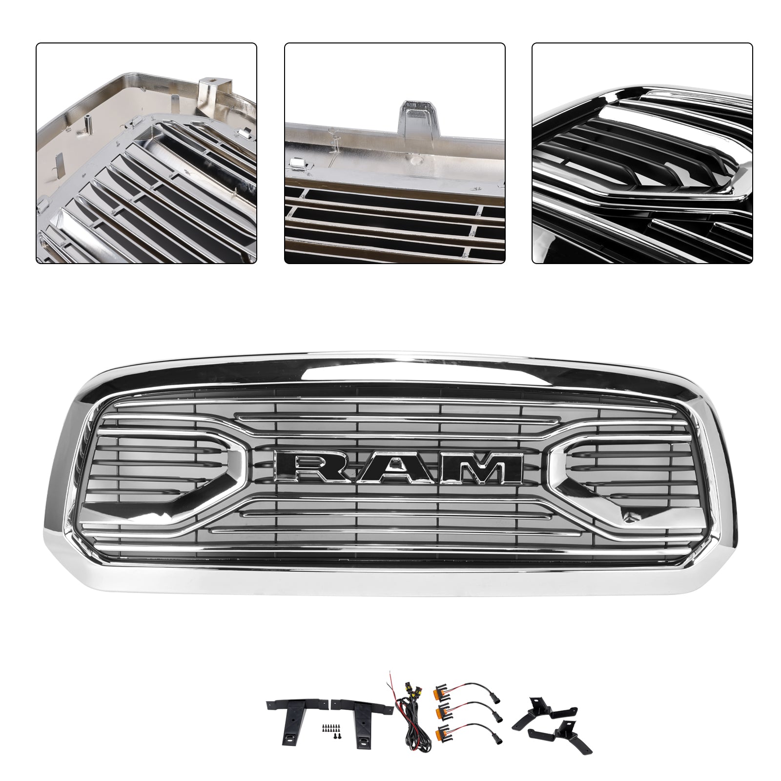 2013-2018 Dodge Ram 1500 Big Horn Style Front Bumper Grill Grille Chrome