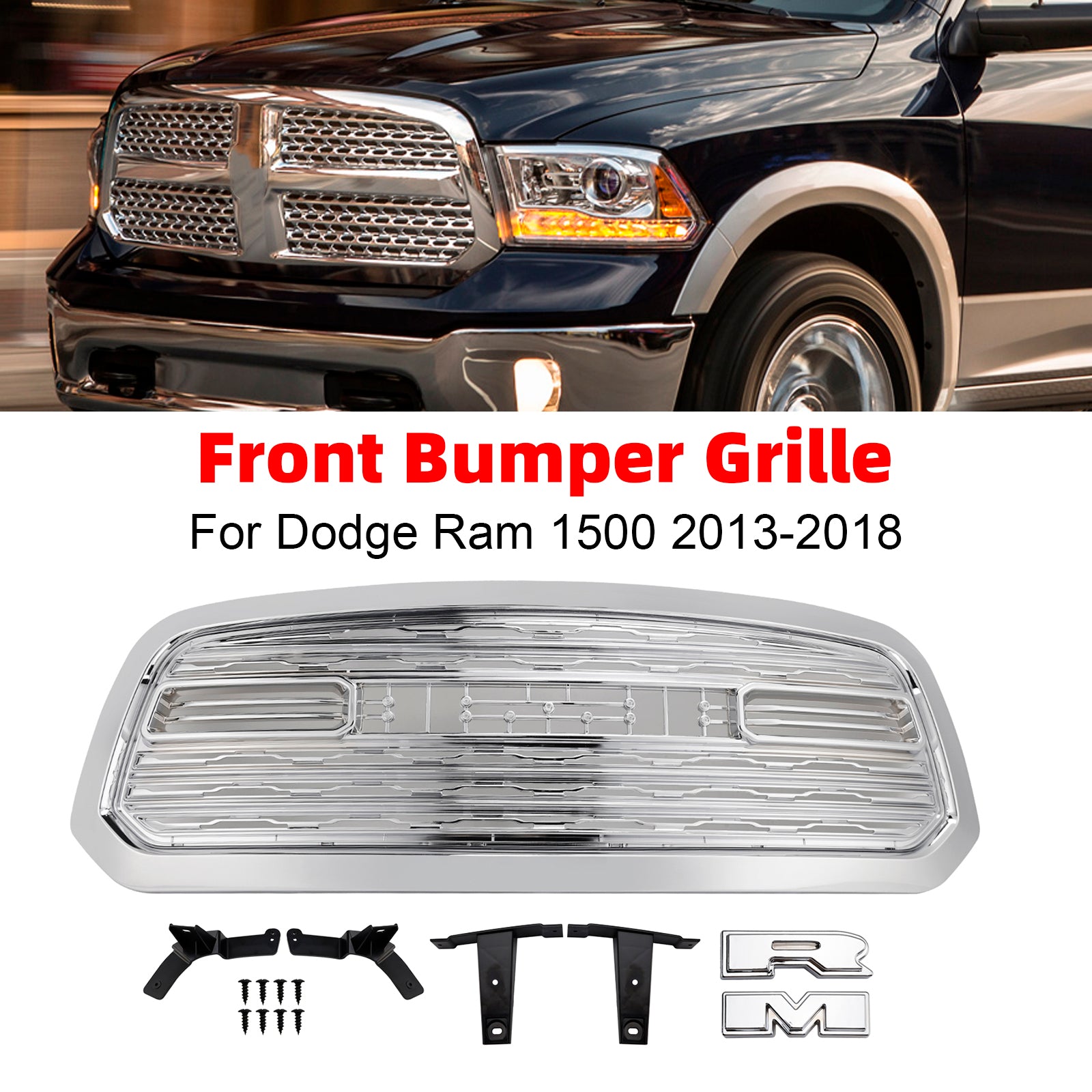 Grille de pare-chocs avant style Dodge Ram 1500 LTD 2013-2018 chromée