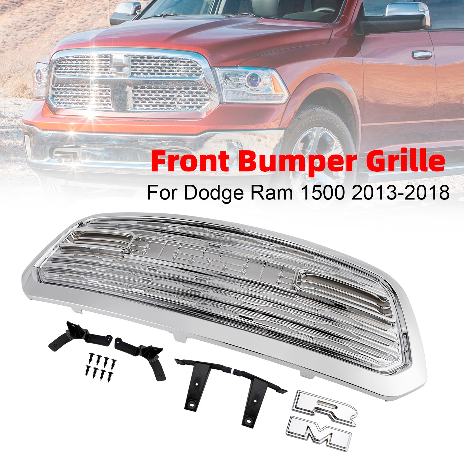 Grille de pare-chocs avant style Dodge Ram 1500 LTD 2013-2018 chromée