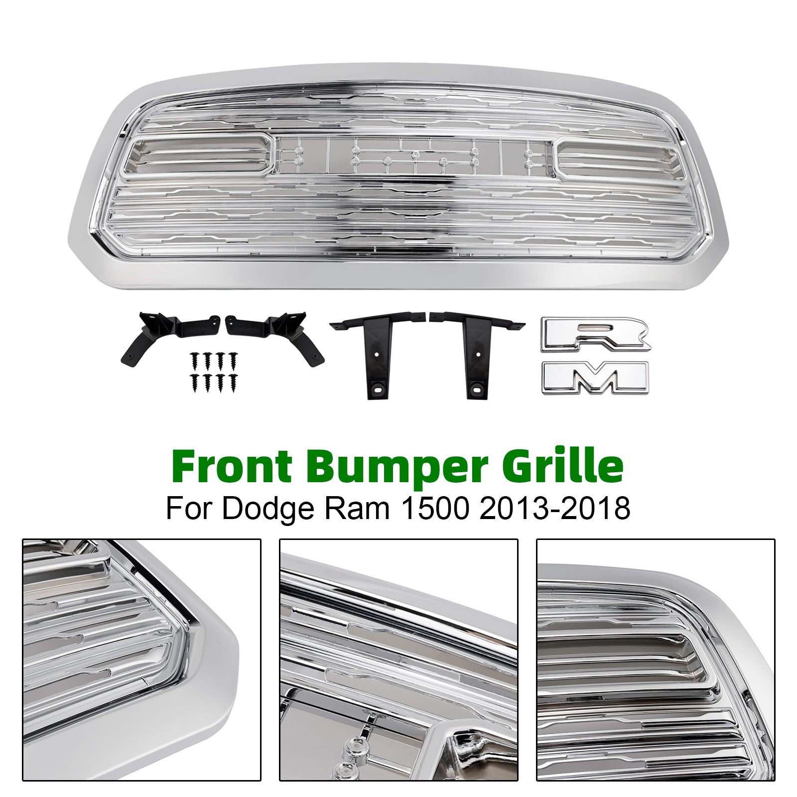 Grille de pare-chocs avant style Dodge Ram 1500 LTD 2013-2018 chromée