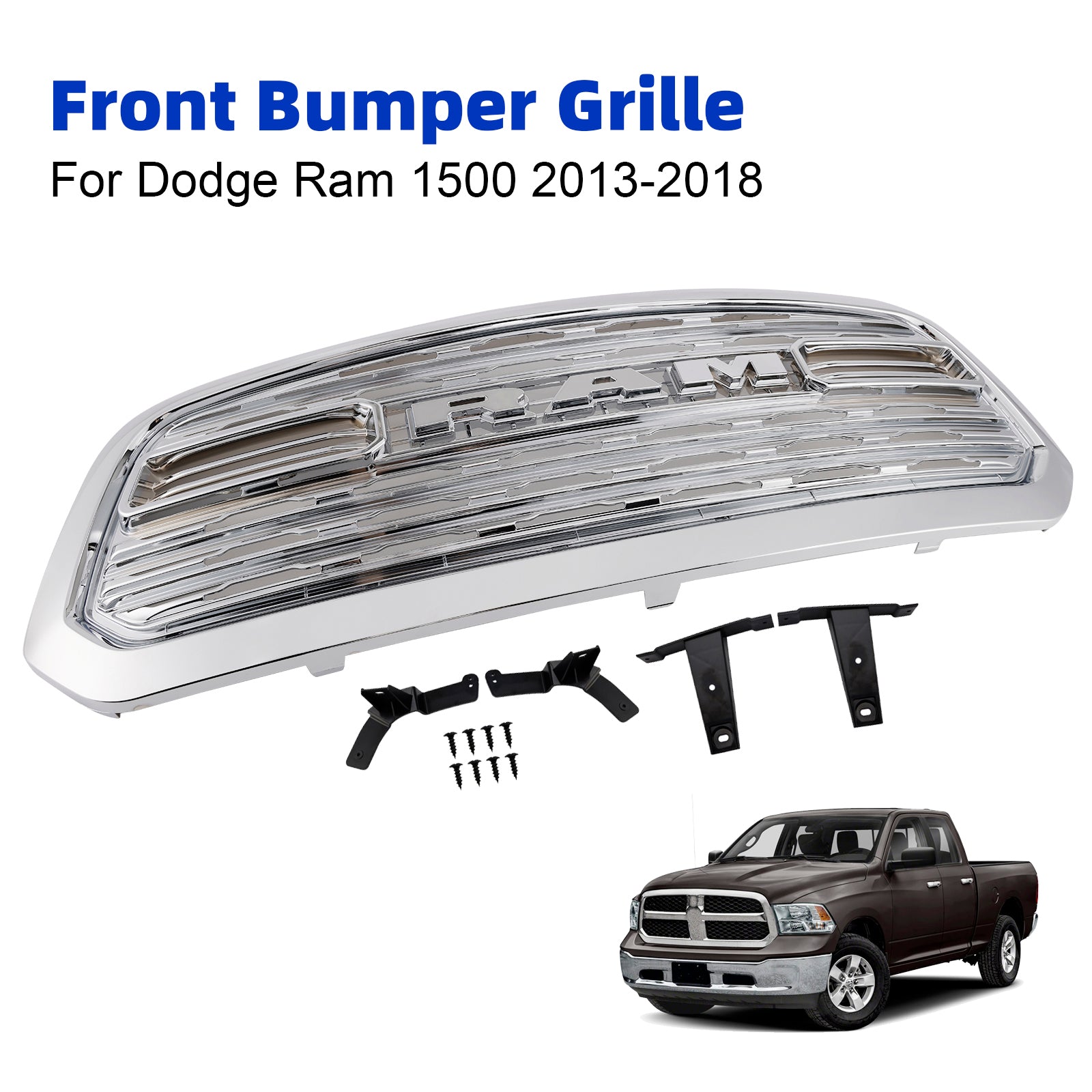 2013-2018 Dodge Ram 1500 LTD Style Front Bumper Grill Grille Chrome