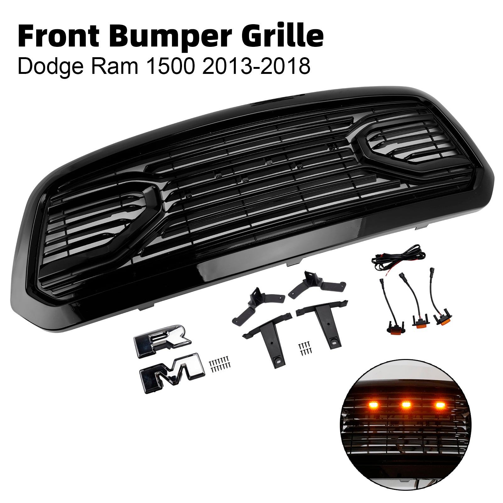 2013-2018 Dodge Ram 1500 Big Horn Style Front Bumper Grill Grille Black
