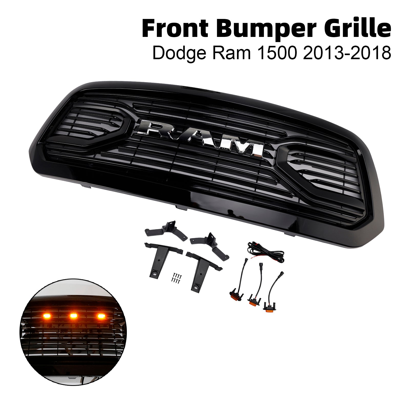2013-2018 Dodge Ram 1500 Big Horn Style Front Bumper Grill Grille Black