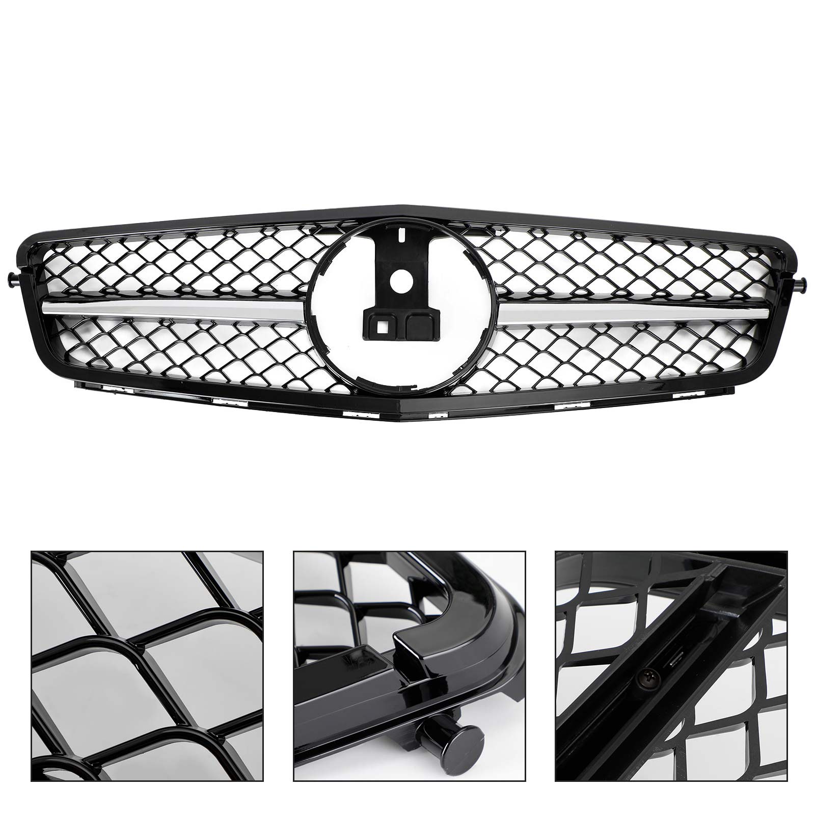 2008-2014 W204 C-Class BENZ ABS Gloss Black Chrome Front Bumper Grille Generic