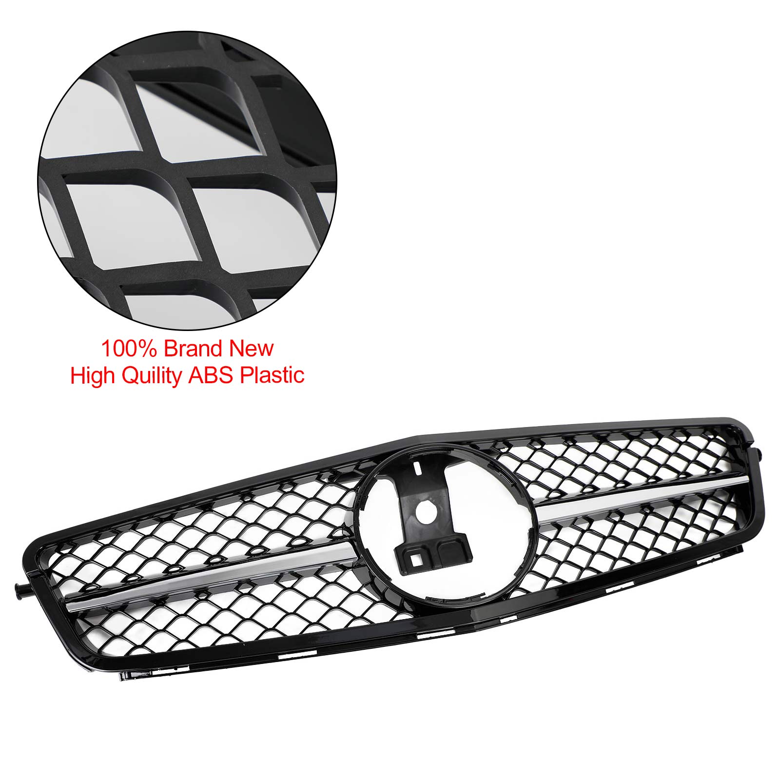 2008-2014 W204 C-Class BENZ ABS Gloss Black Chrome Front Bumper Grille Generic