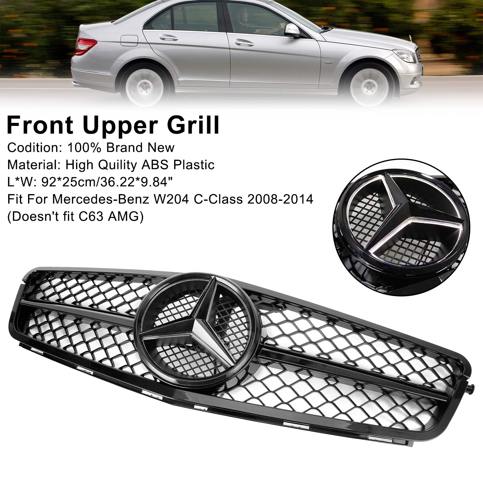 Classe C Benz 2008-2014W204 Grille de pare-chocs avant C300 C350 avec LED AMG