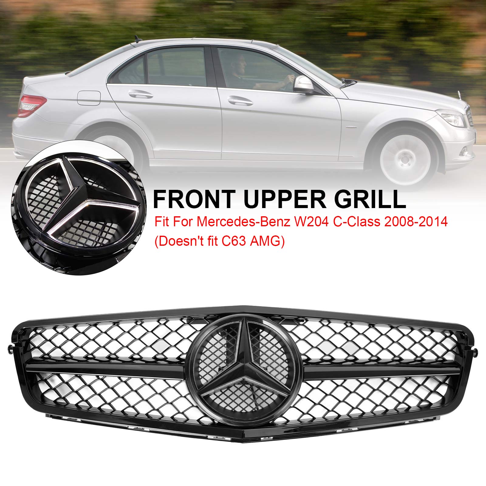 Classe C Benz 2008-2014W204 Grille de pare-chocs avant C300 C350 avec LED AMG