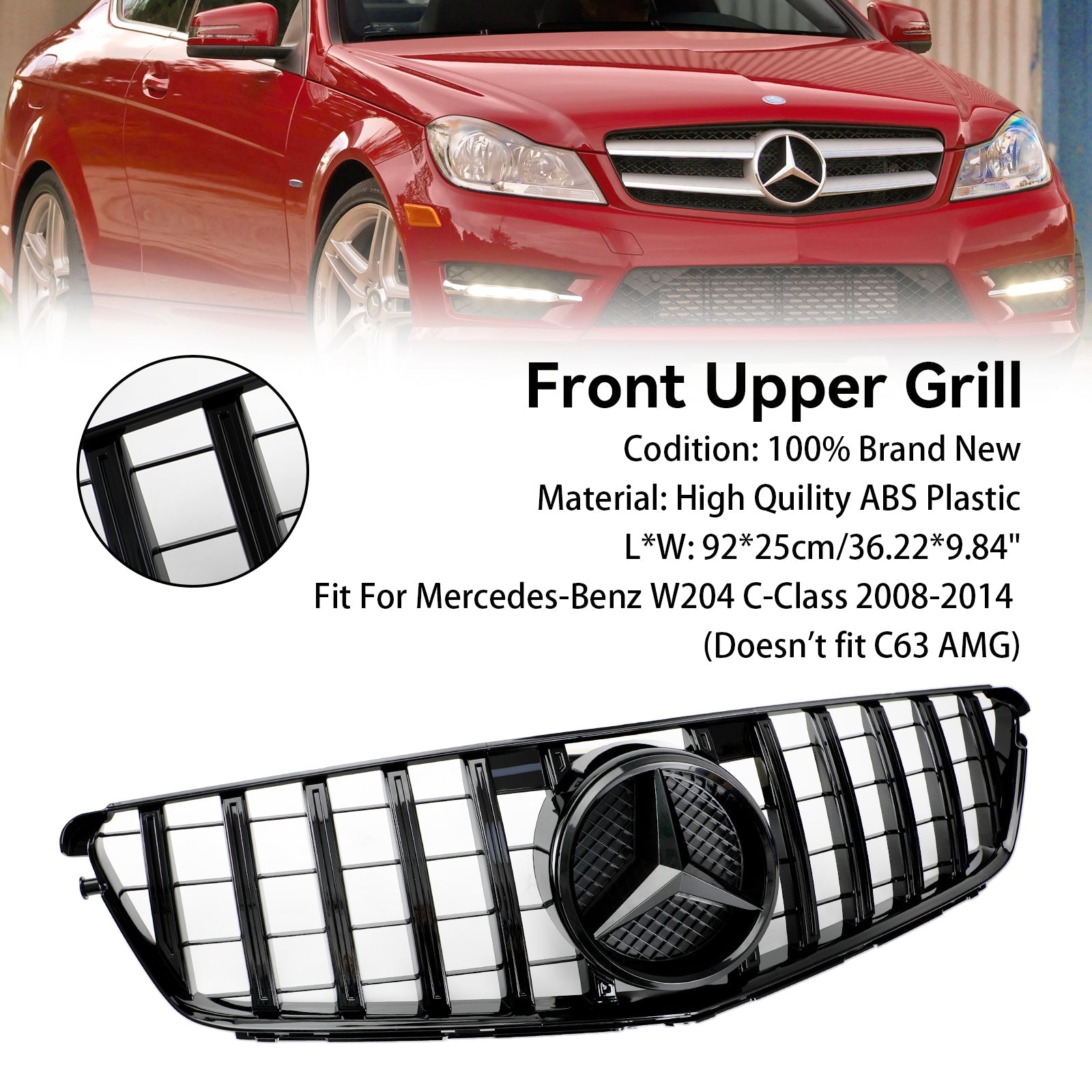 GTR Style Front Bumper Grille Grill For Mercedes-Benz W204 C-Class 2008-2014