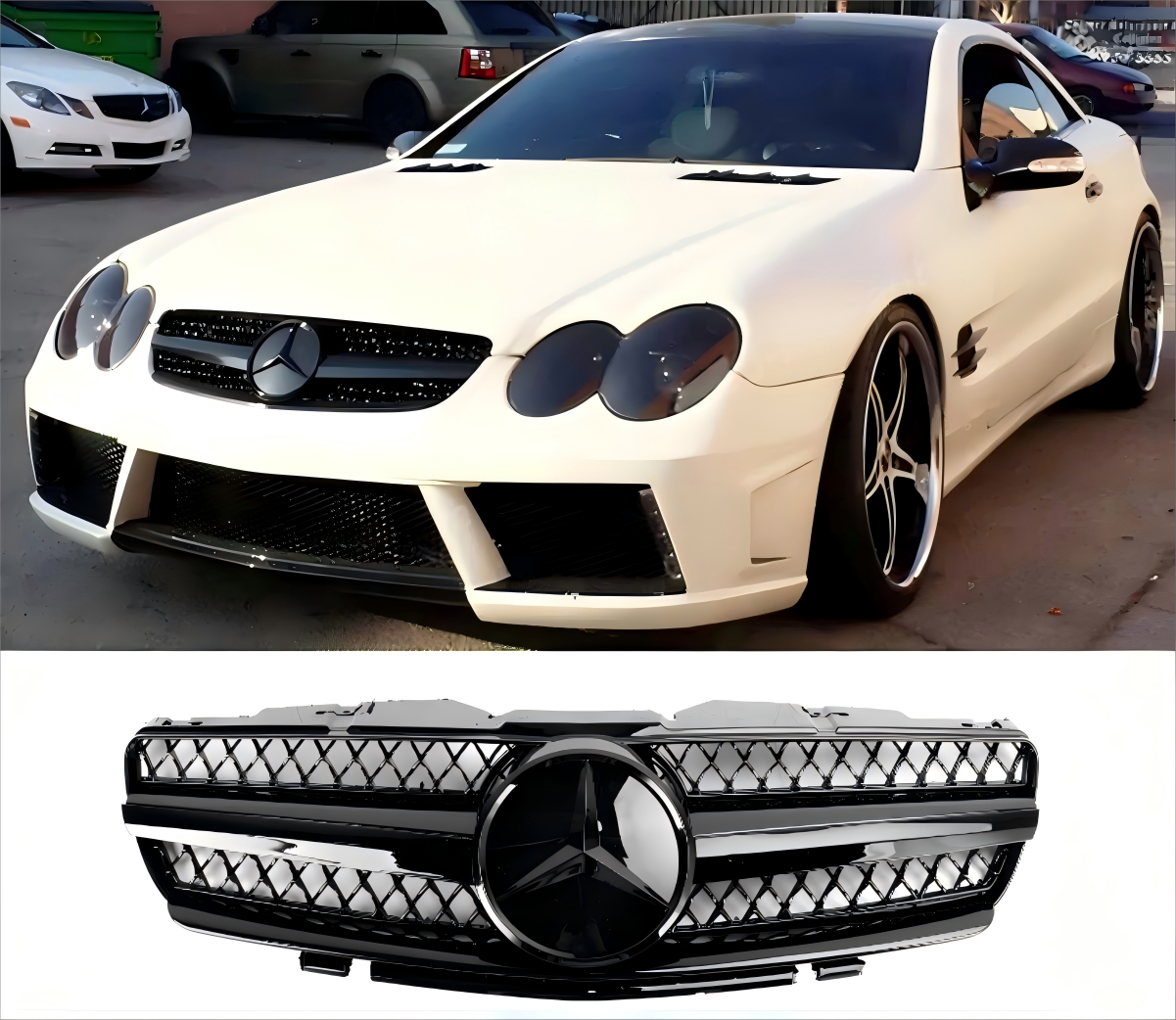 2003-2006 Mercedes R230 SL500 SL600 SL55 1 Fin Star Zwart Bovenste Grille Grill