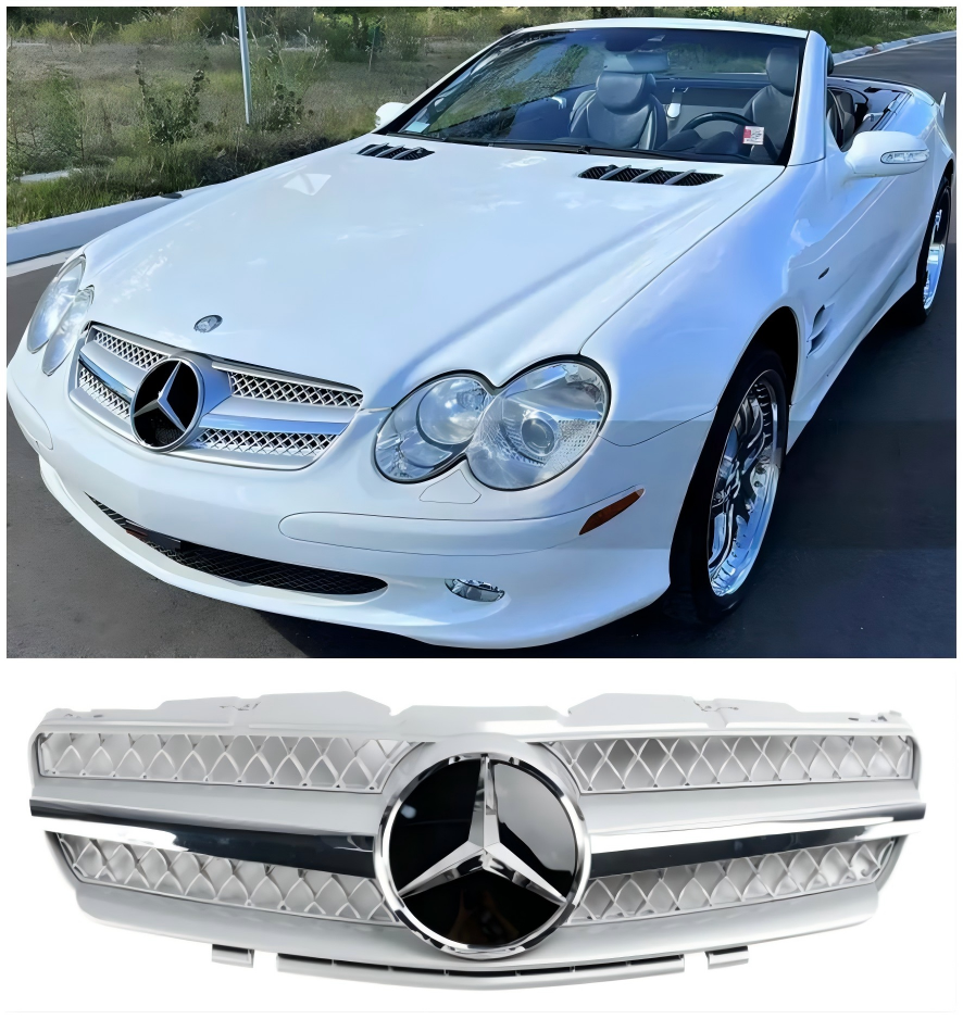 2003-2006 Mercedes R230 SL500 SL600 1 Fin Front Bumper Upper Grill Grille