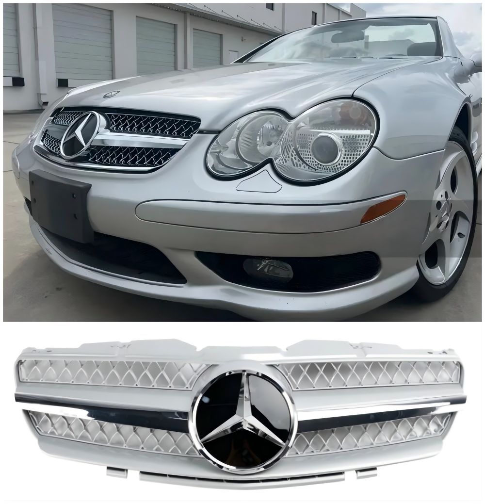 2003-2006 Mercedes R230 SL500 SL600 1 Fin Front Bumper Upper Grill Grille