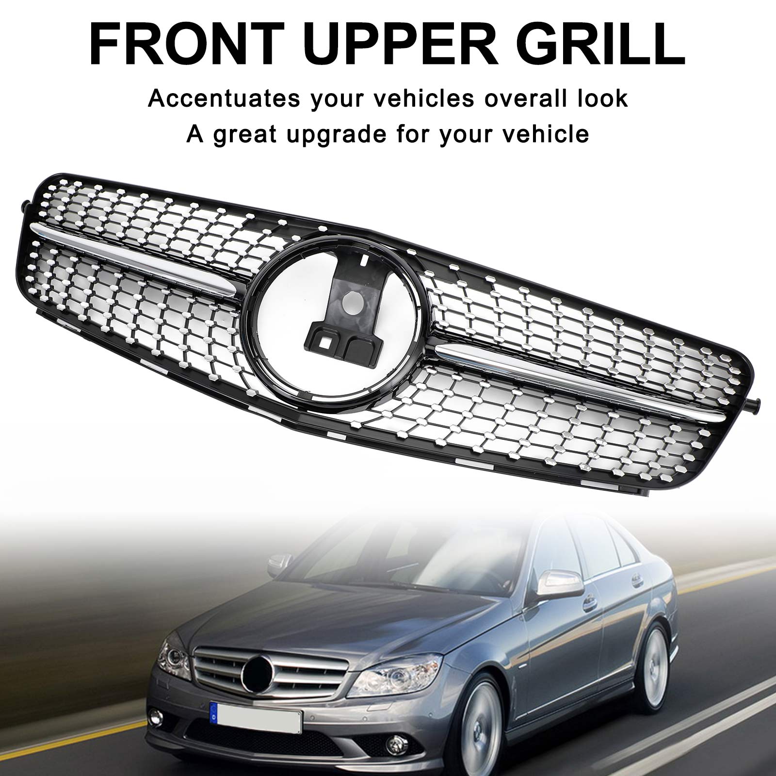 2008-2014 Benz C-Class (W204) C180 C200 C250 C350 Front Grille Grill Black Chrome Generic