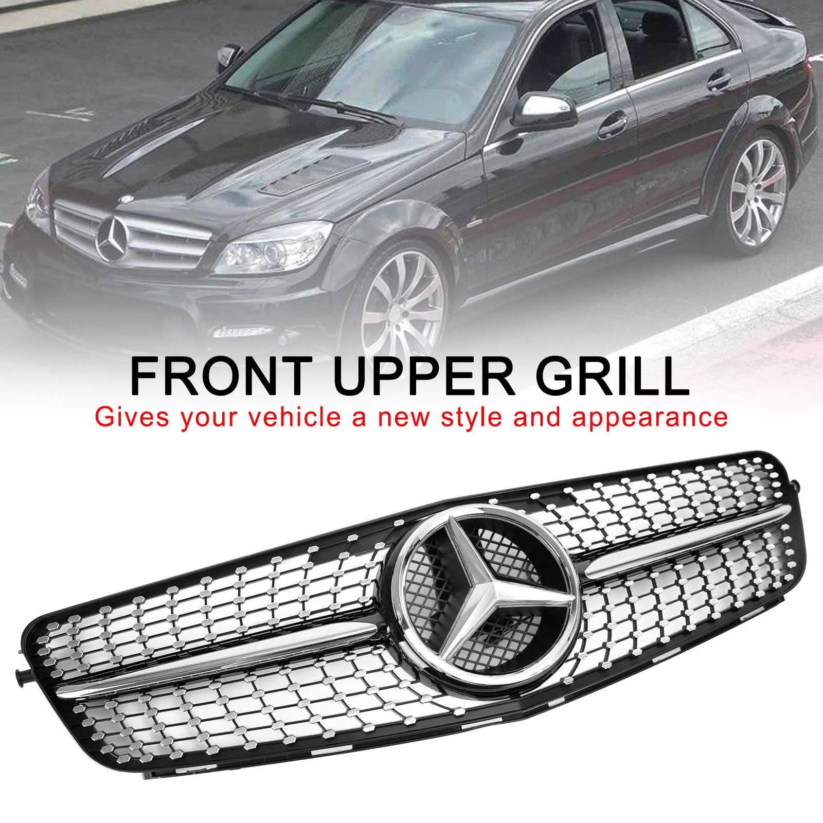 Classe C Benz 2008-2014W204 Grille de pare-chocs avant à LED Diamond C300 C350