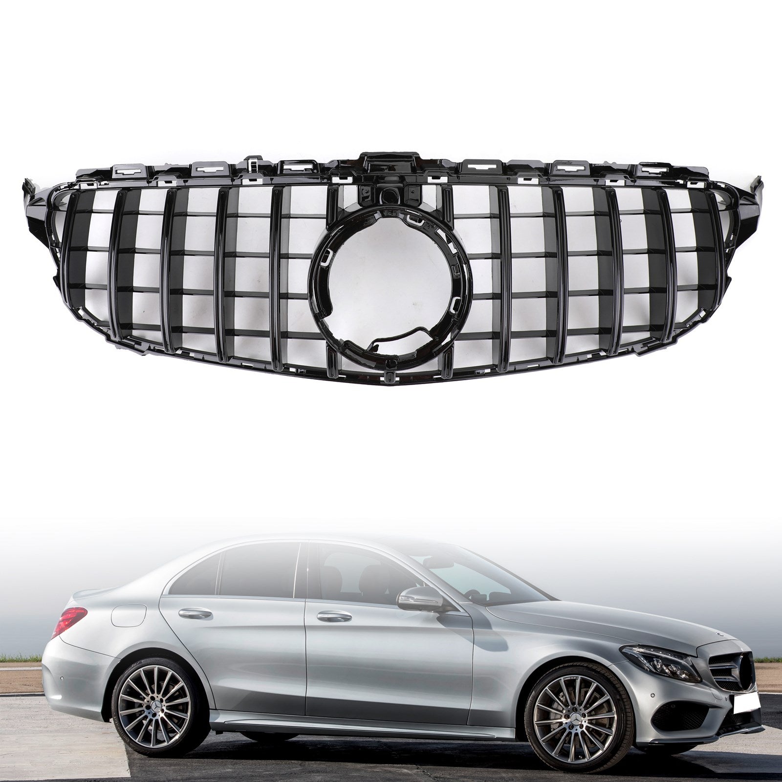 2019-2021 Mercedes Benz C-klass W205 C300 C250 AMG (modeller med kamera) GTR-stilgrill Grill med kamera Generisk