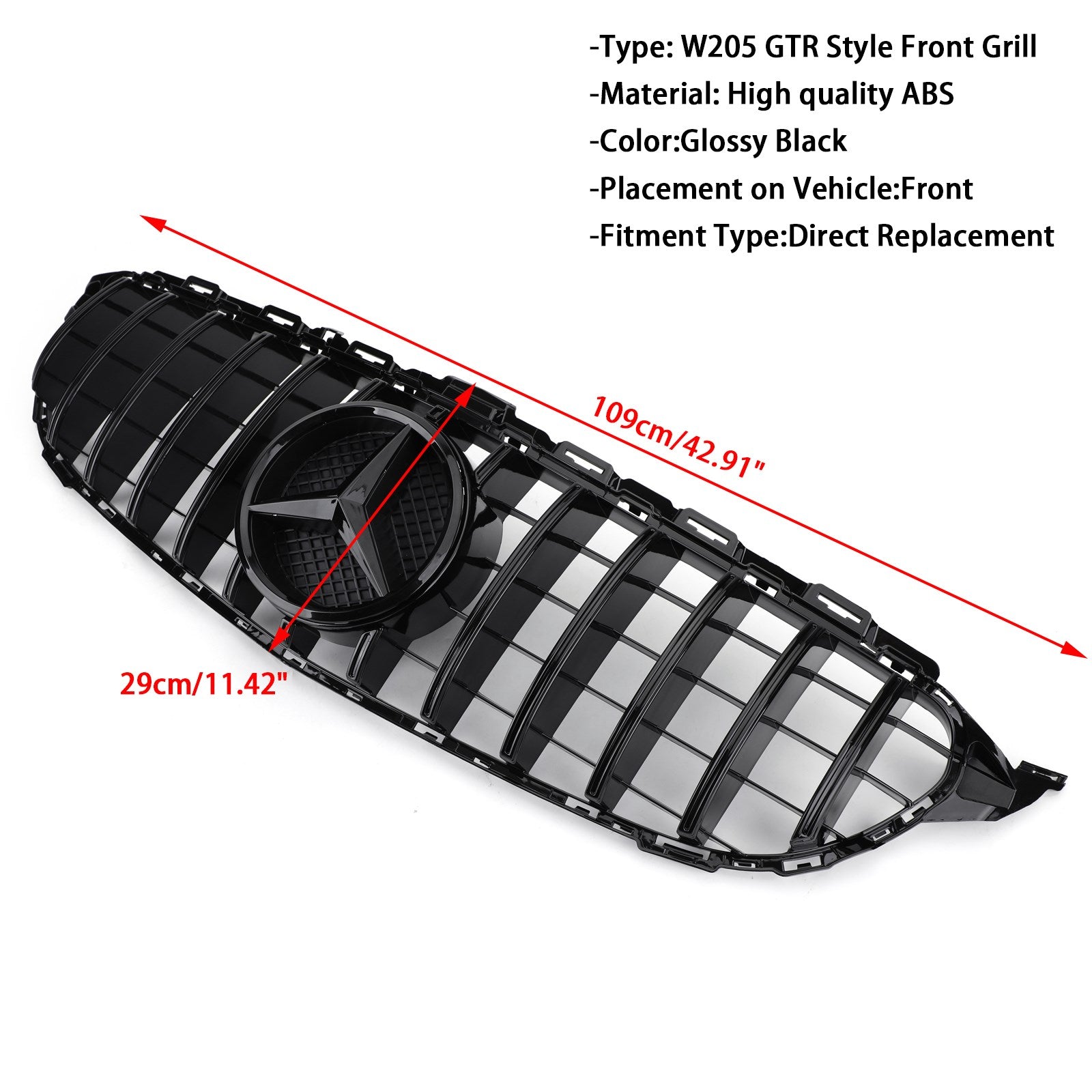 Carlightbulb Exclusive W205 GTR Style Front Grill for 2015-2018 C-Class C200, C250, C300, C350 High Quality Affordable Upgrade