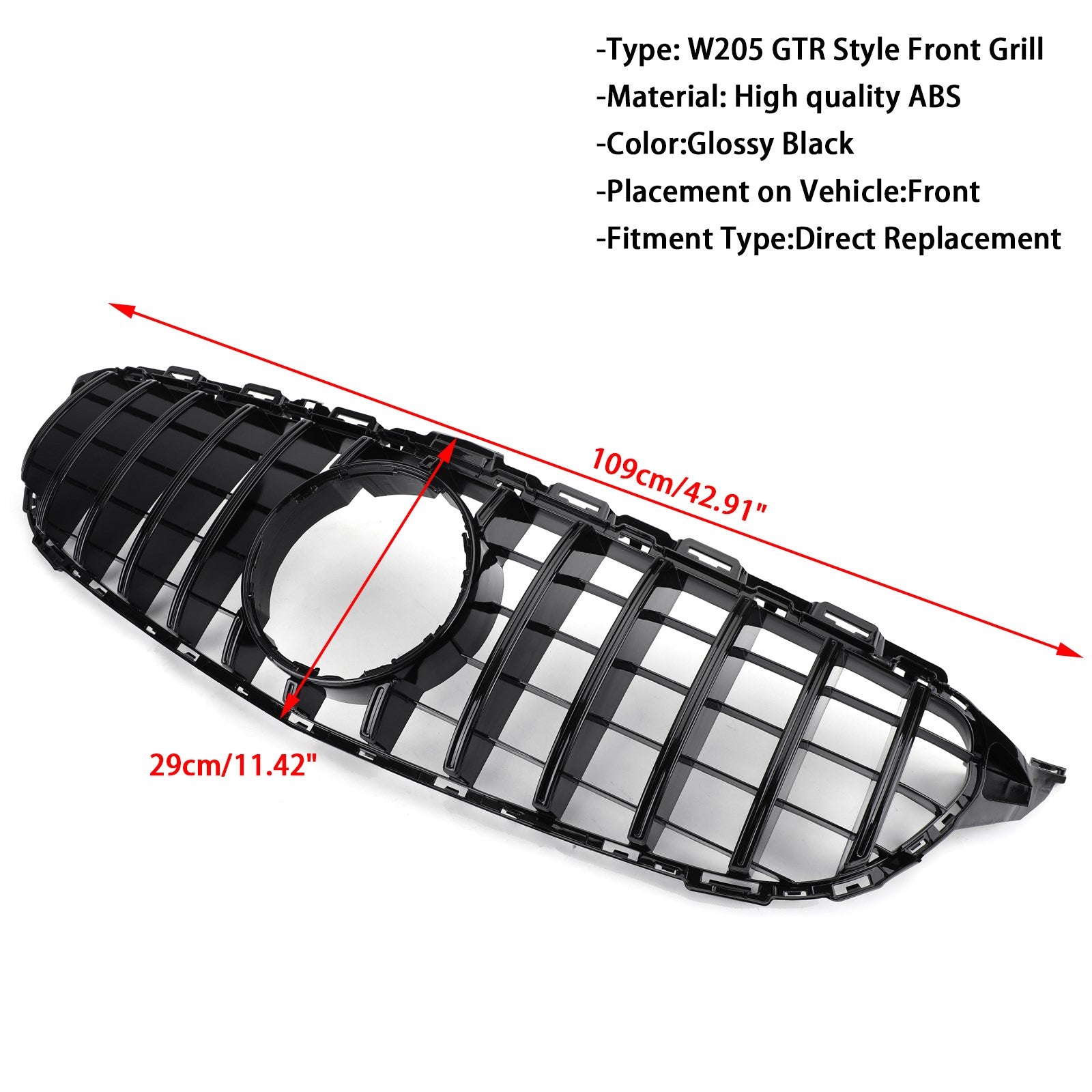 2015-2018 W205 Parrilla de parachoques delantera estilo bestia Mercedes GTR C250 C300 C43