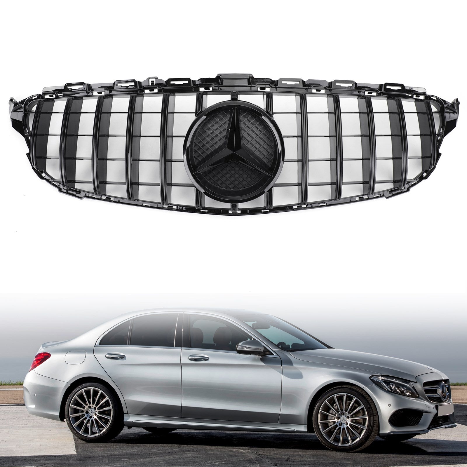 GTR-stijl voorbumpergrille voor Mercedes-Benz C-Klasse 2015-2018W205 (C200, C250, C300, C350) - Camera uitgesloten