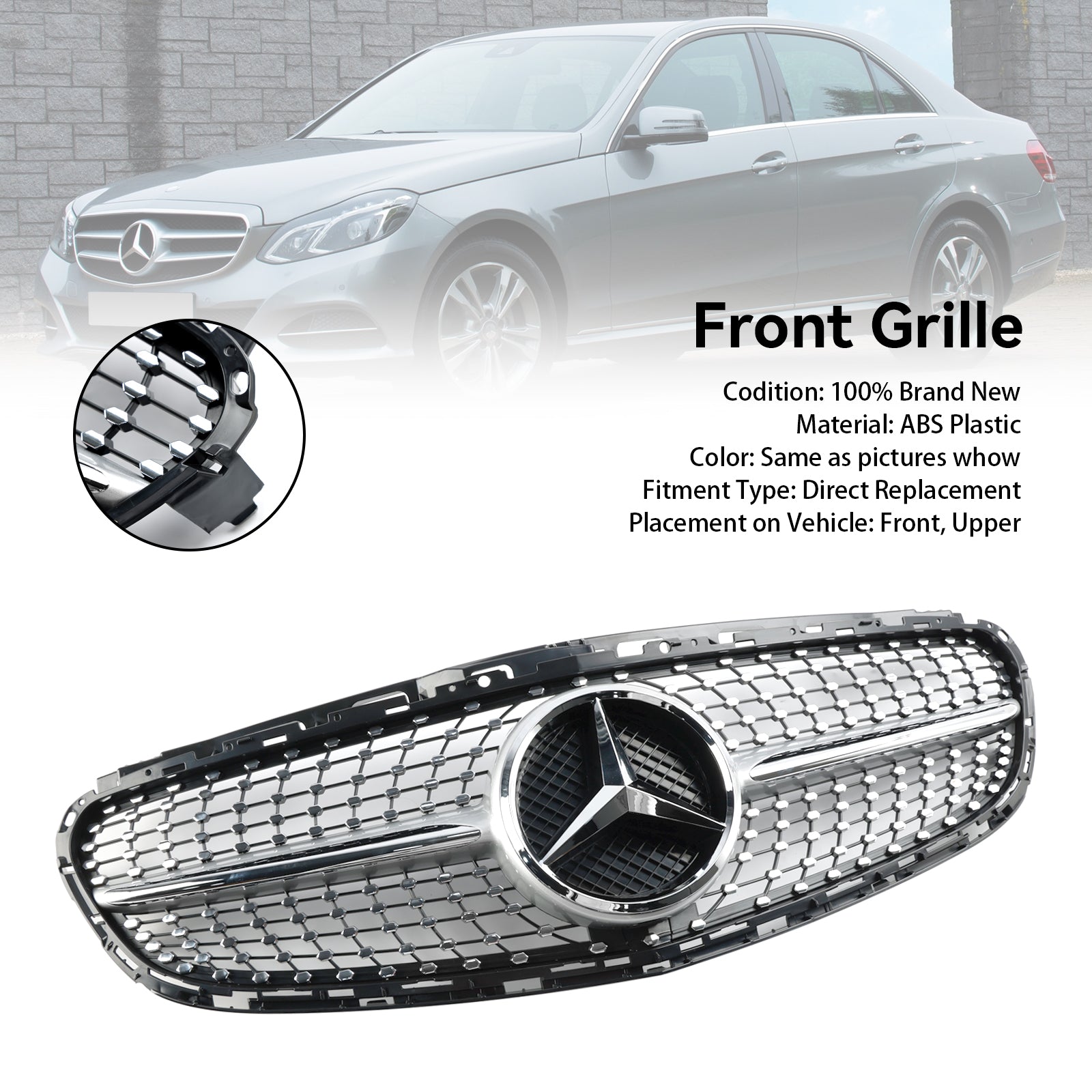 Grille de pare-chocs avant en diamant pour Mercedes Classe EW212 2013-2016 Refonte