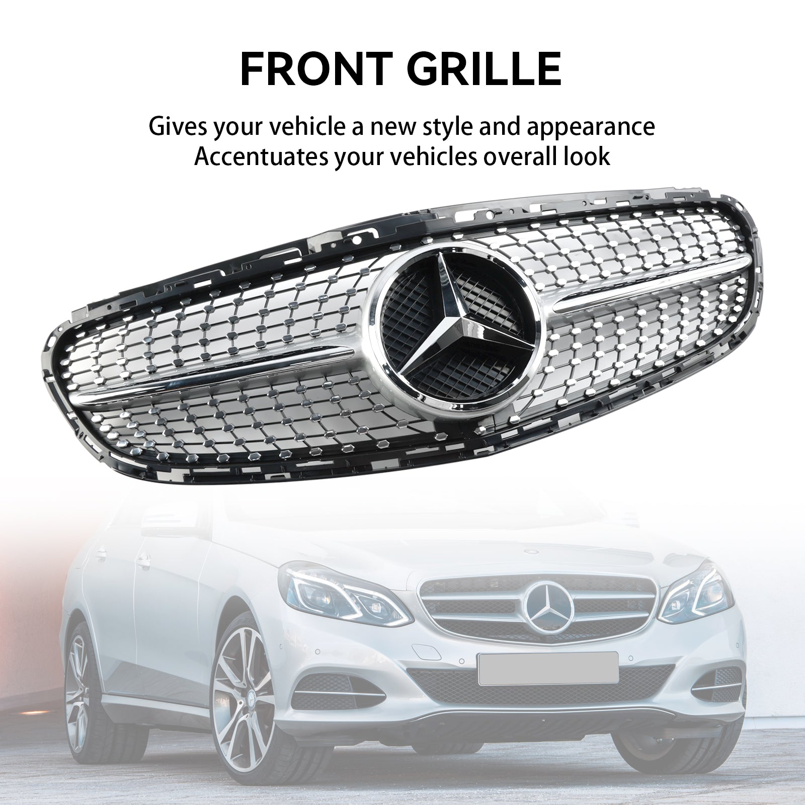 Grille de pare-chocs avant en diamant pour Mercedes Classe EW212 2013-2016 Refonte