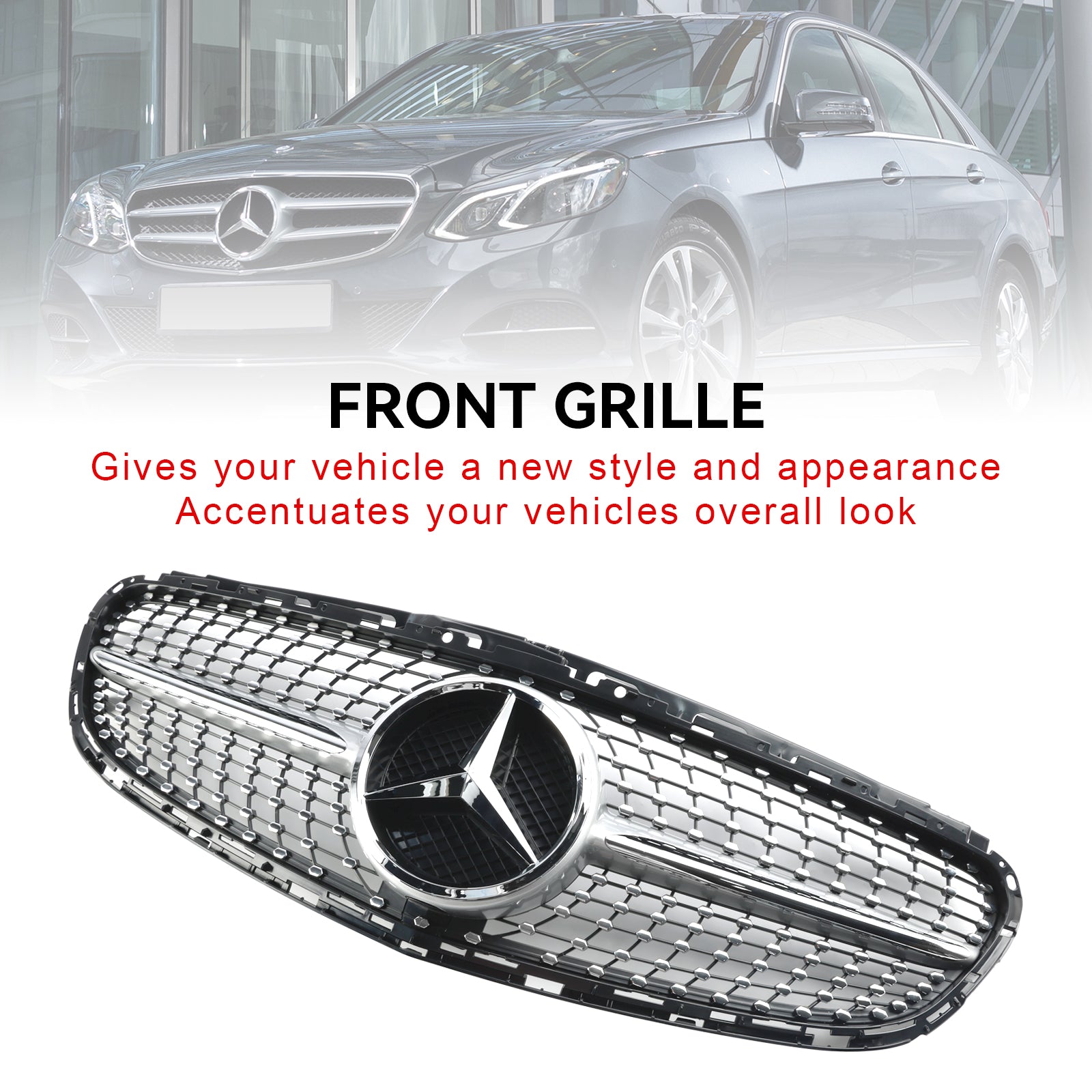 Grille de pare-chocs avant en diamant pour Mercedes Classe EW212 2013-2016 Refonte