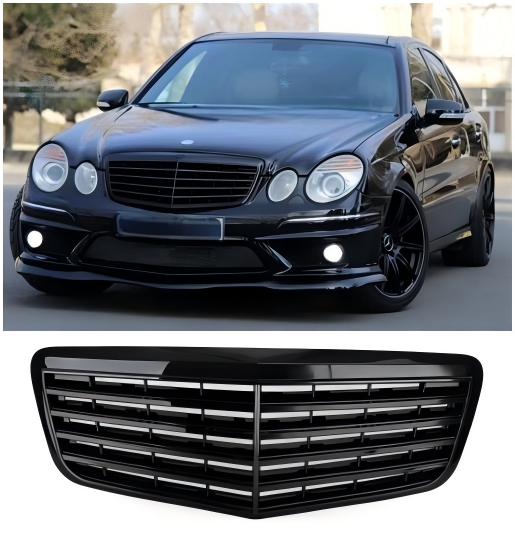 Mercedes Benz 2007-2009 W211 Grade do para-choque dianteiro E350 E500 E63 AMG Preto brilhante