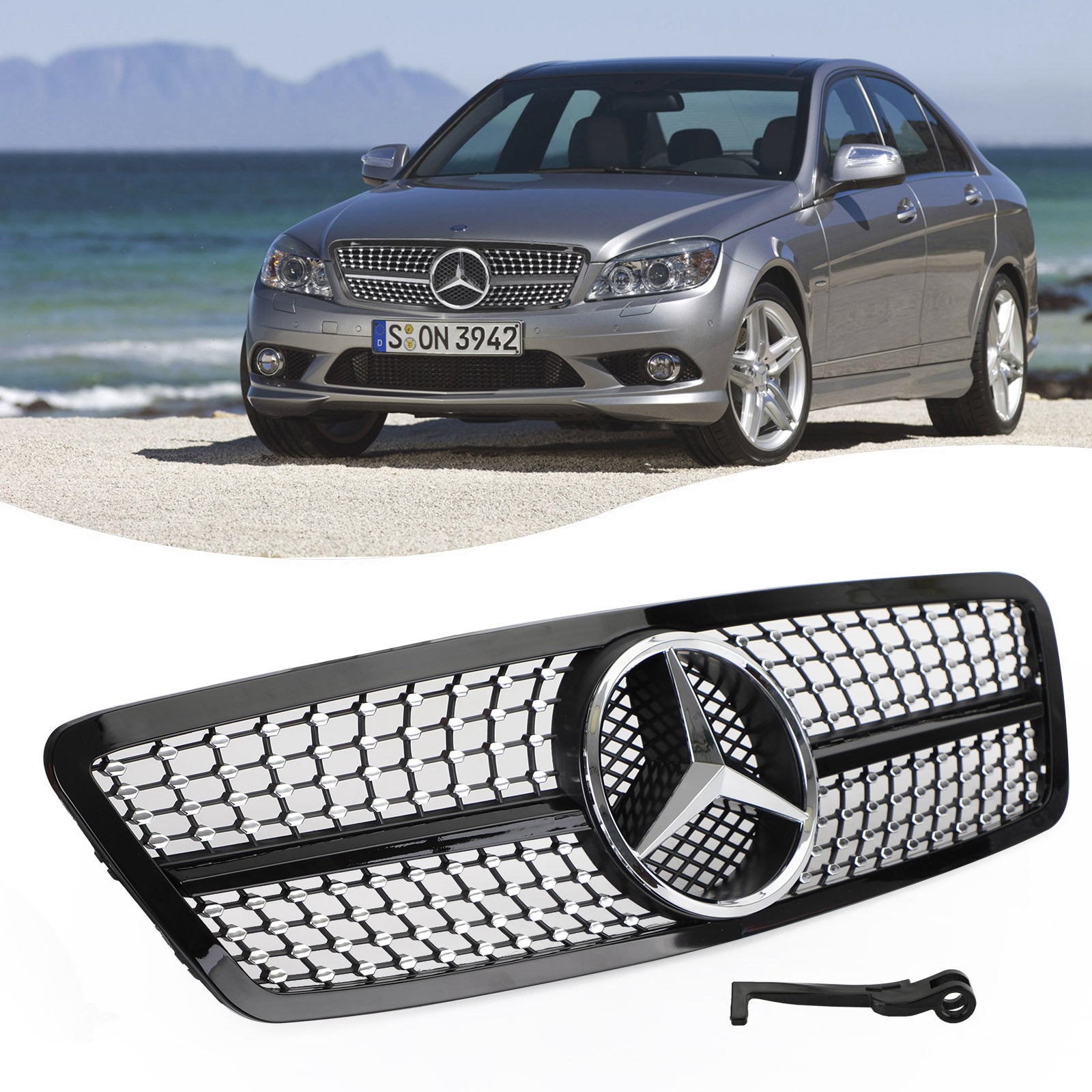 Mercedes-Benz 2001-2007W203 C63 AMG Stijl Grille Black Diamond Generiek