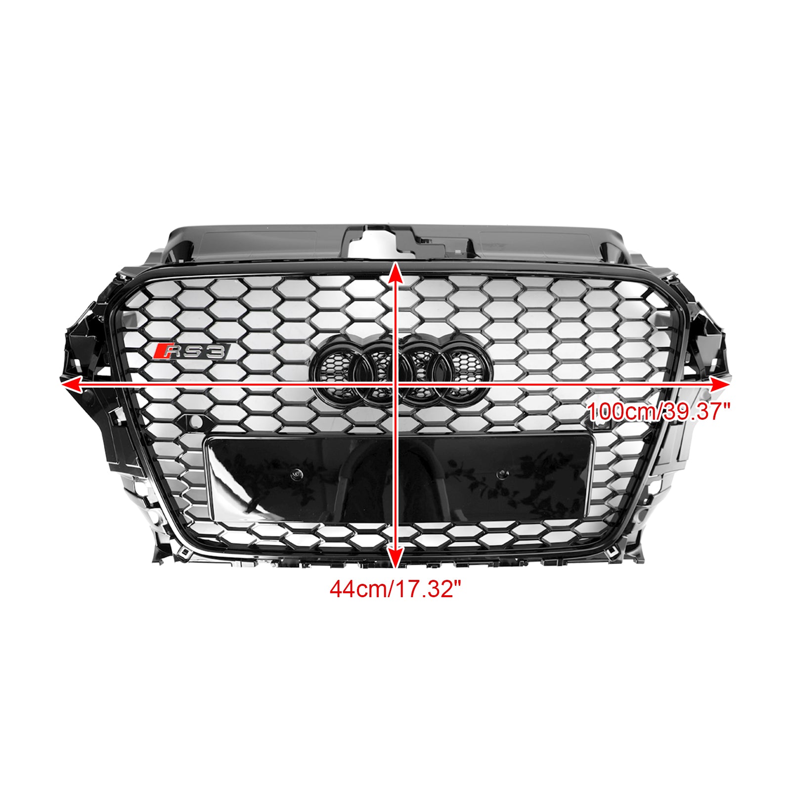 RS3 Style Honeycomb Front Bumper Grille for Audi A3 S3 2013-2016 Gloss Black