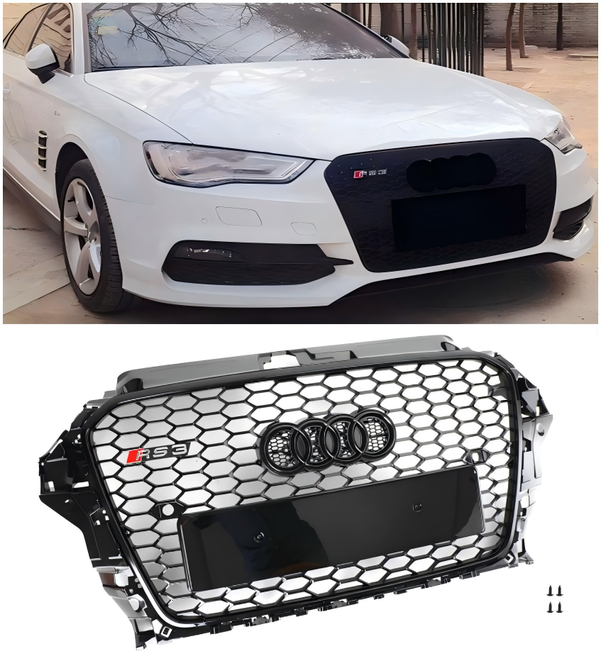 Audi A3 S3 2013-2016 RS3 Style Front Hood Honeycomb Bumper Grille Grill Black