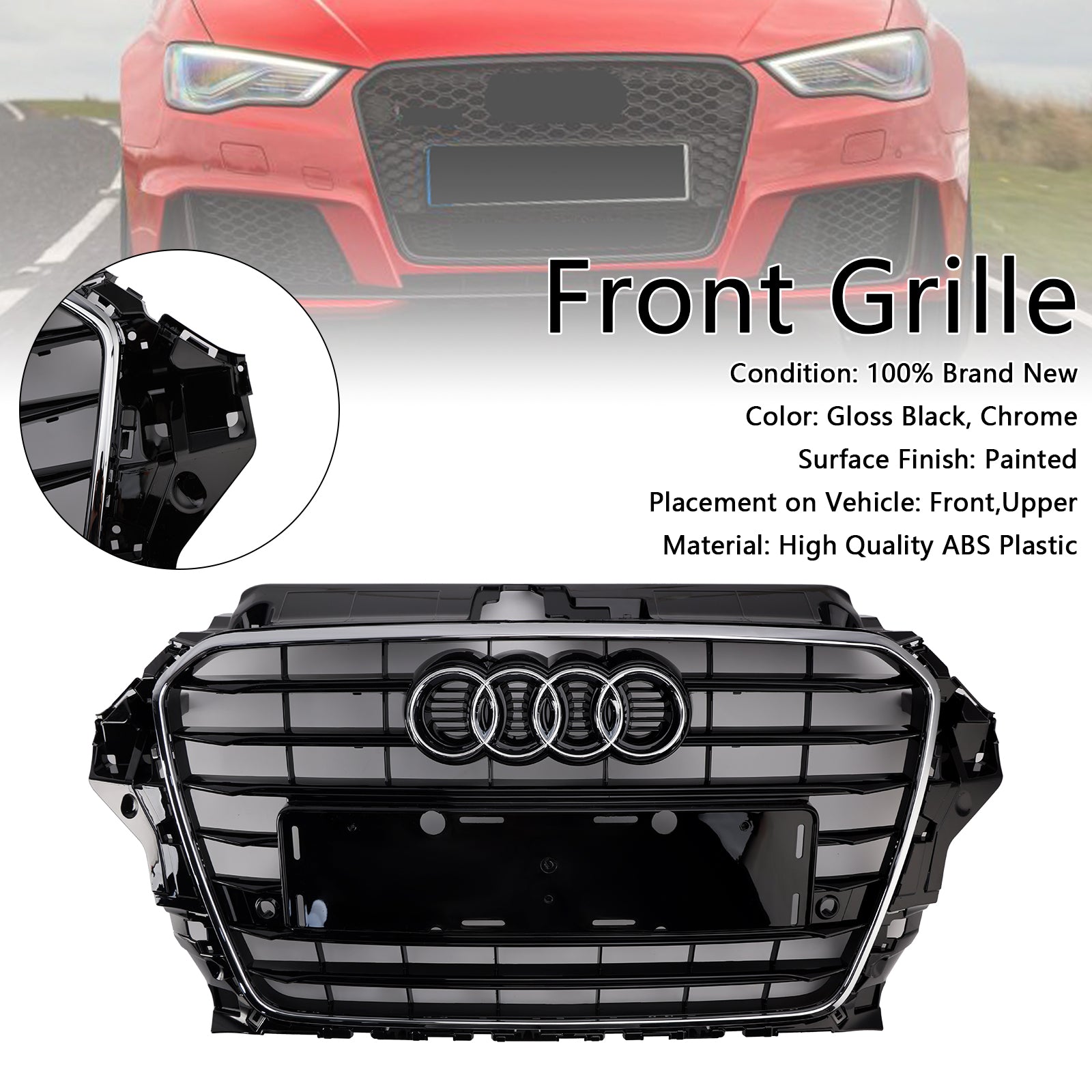 2013 2014 2015 2016 Audi A3 S3 S3 Style Front Bumper Grille Grill 8V3853651 Chrome