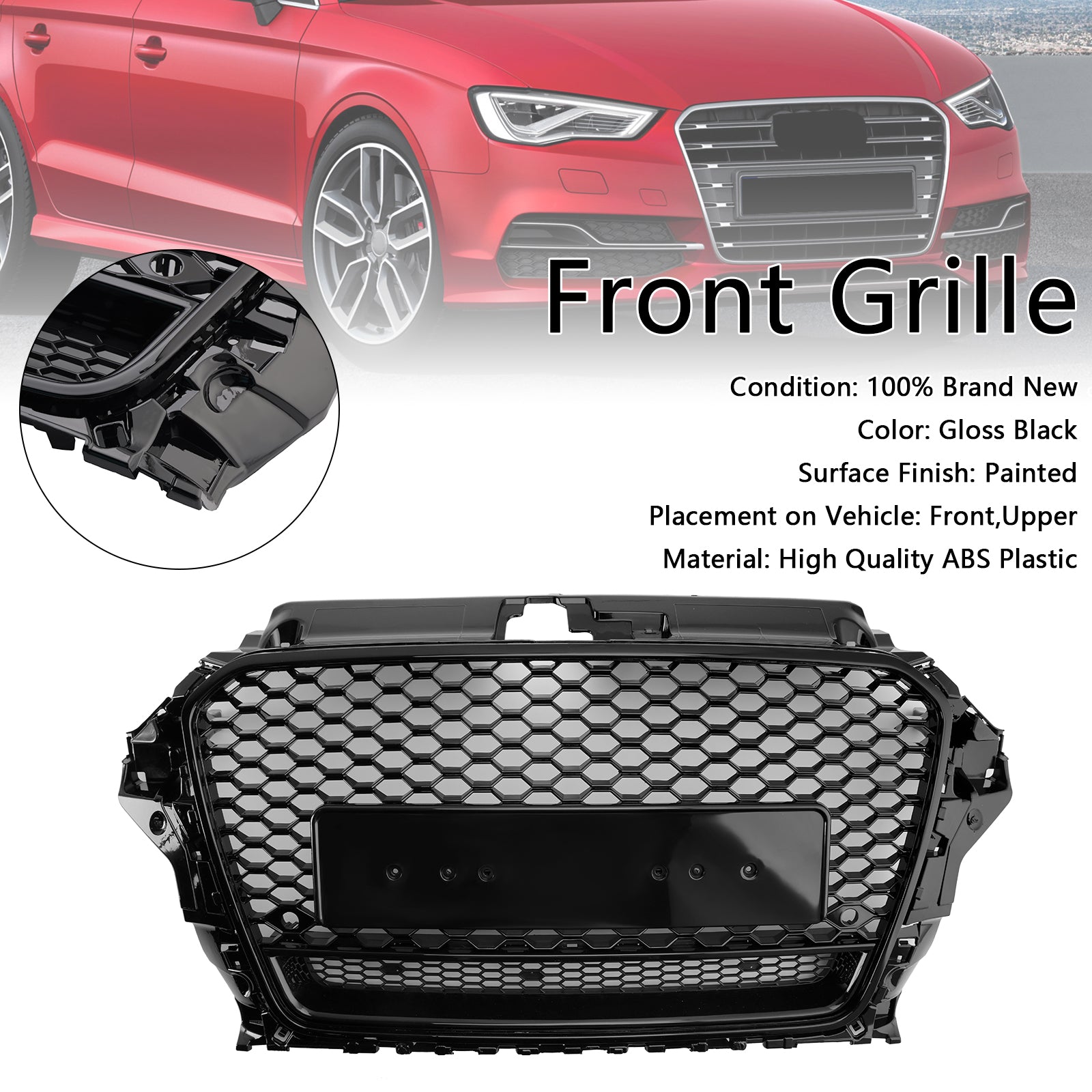 RS3 Style 2013-2016 Audi A3 S3 Front Henycomb Bumper Grill Grille