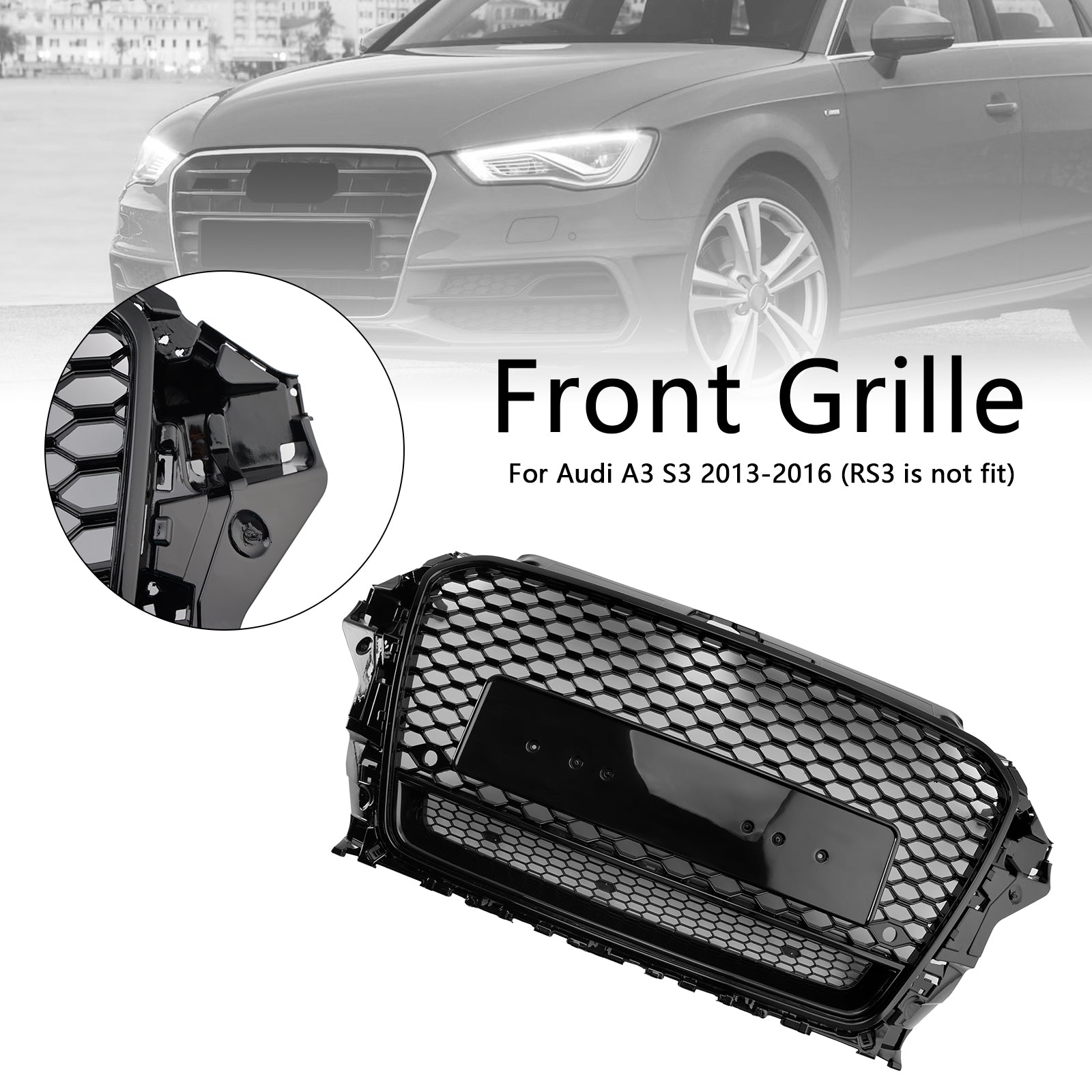 2013 2014 2015 2016 AUDI A3 S3 W/Quattro RS3 Style Front Honeycomb Bumper Grill Grille