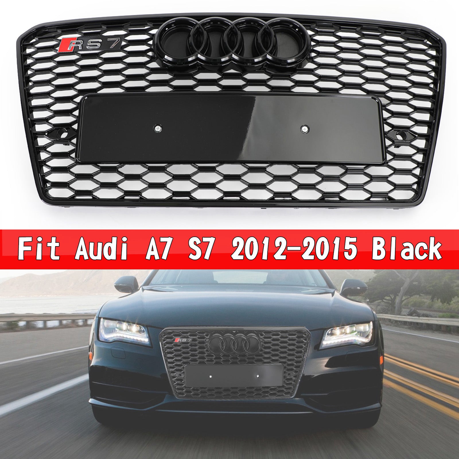 2012-2015 Audi A7/S7 RS7 Style Honeycomb Sport Mesh Hex Grille Grill Fit Black