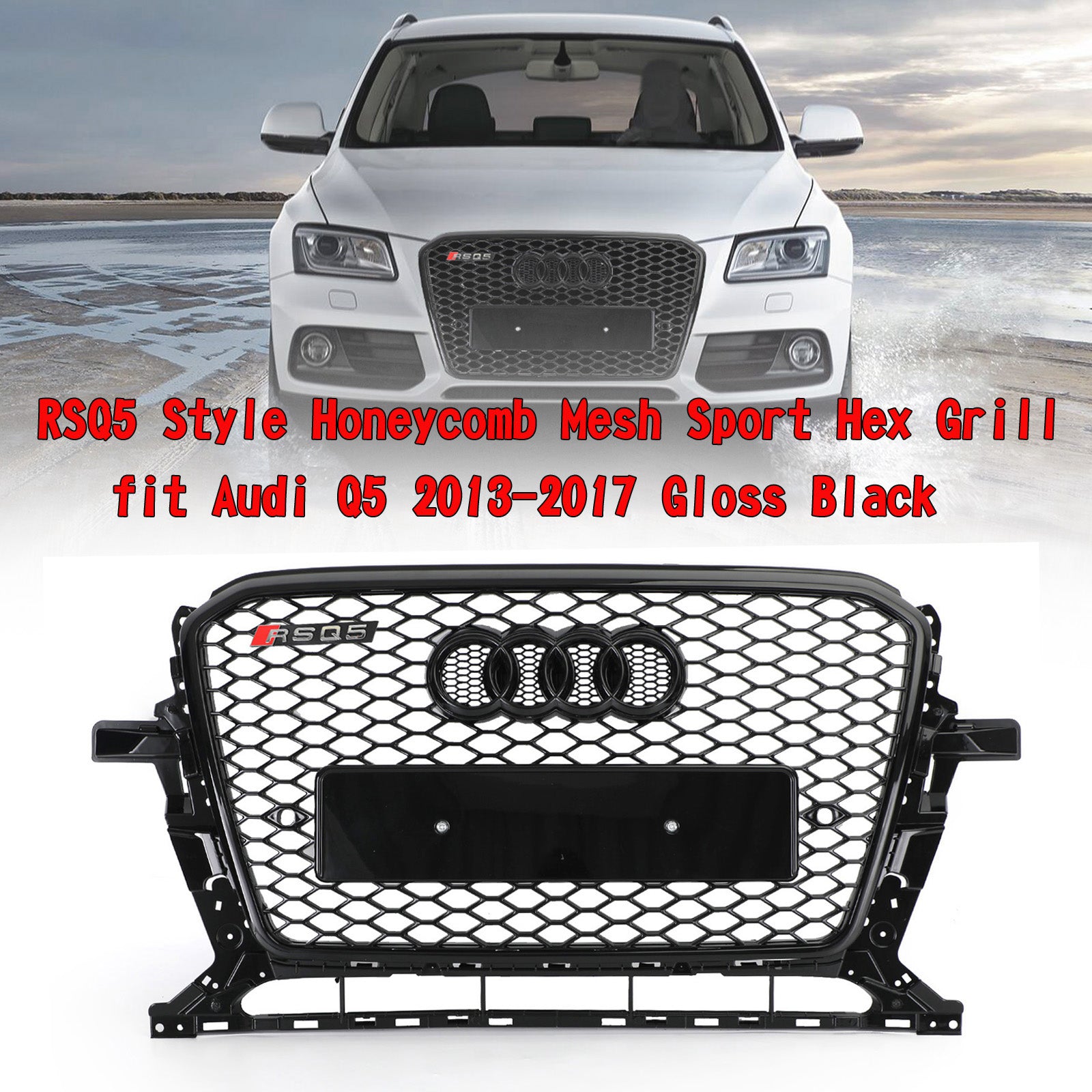 2013 2014 2015 2016 2017 Audi Q5 RSQ5 Stijl Honingraat Mesh Sport Hex Grill Glanzend Zwart