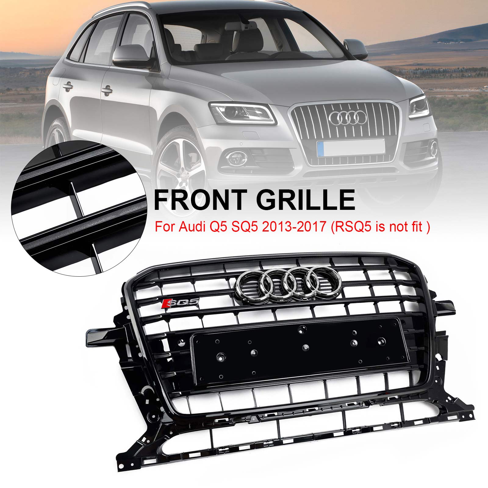 Zwarte SQ5-stijl Honingraat Mesh Sport Hex Grill geschikt voor Audi Q5 8R 2013-2017