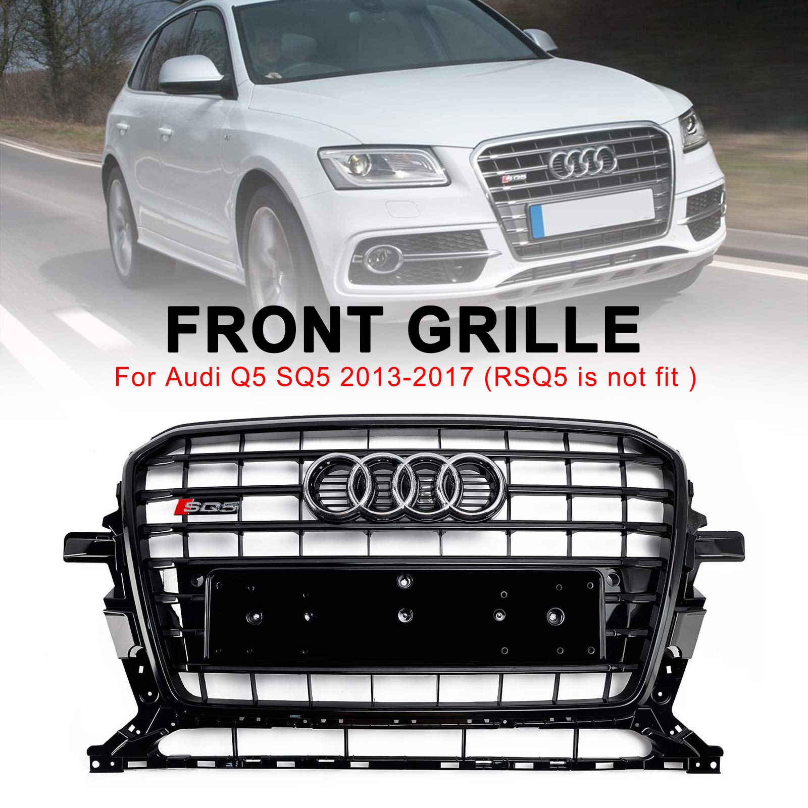 Zwarte SQ5-stijl Honingraat Mesh Sport Hex Grill geschikt voor Audi Q5 8R 2013-2017