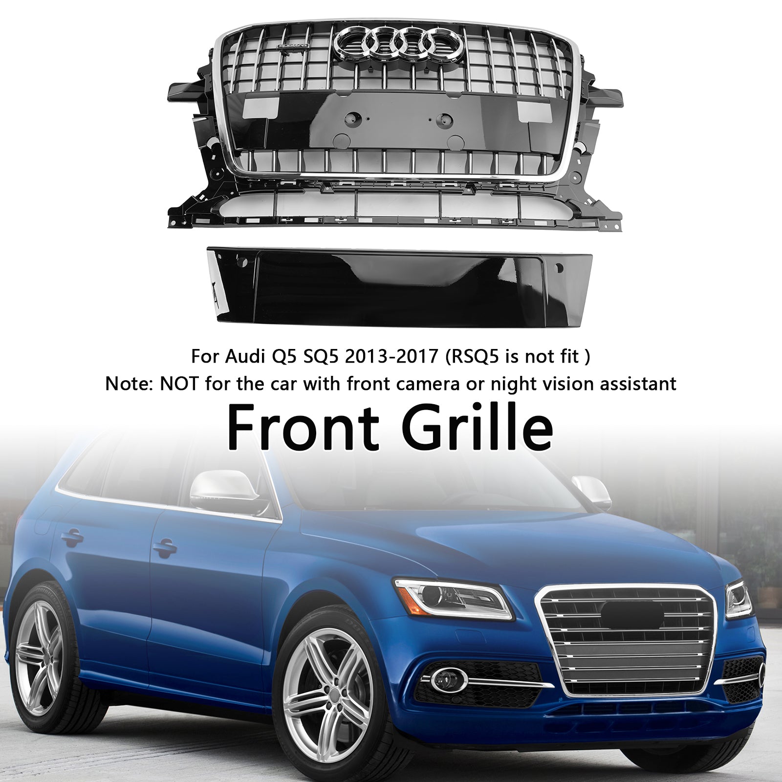 2013-2017 Audi Q5 SQ5 8R Chrome Front Mesh Sport Hex Grille Grill
