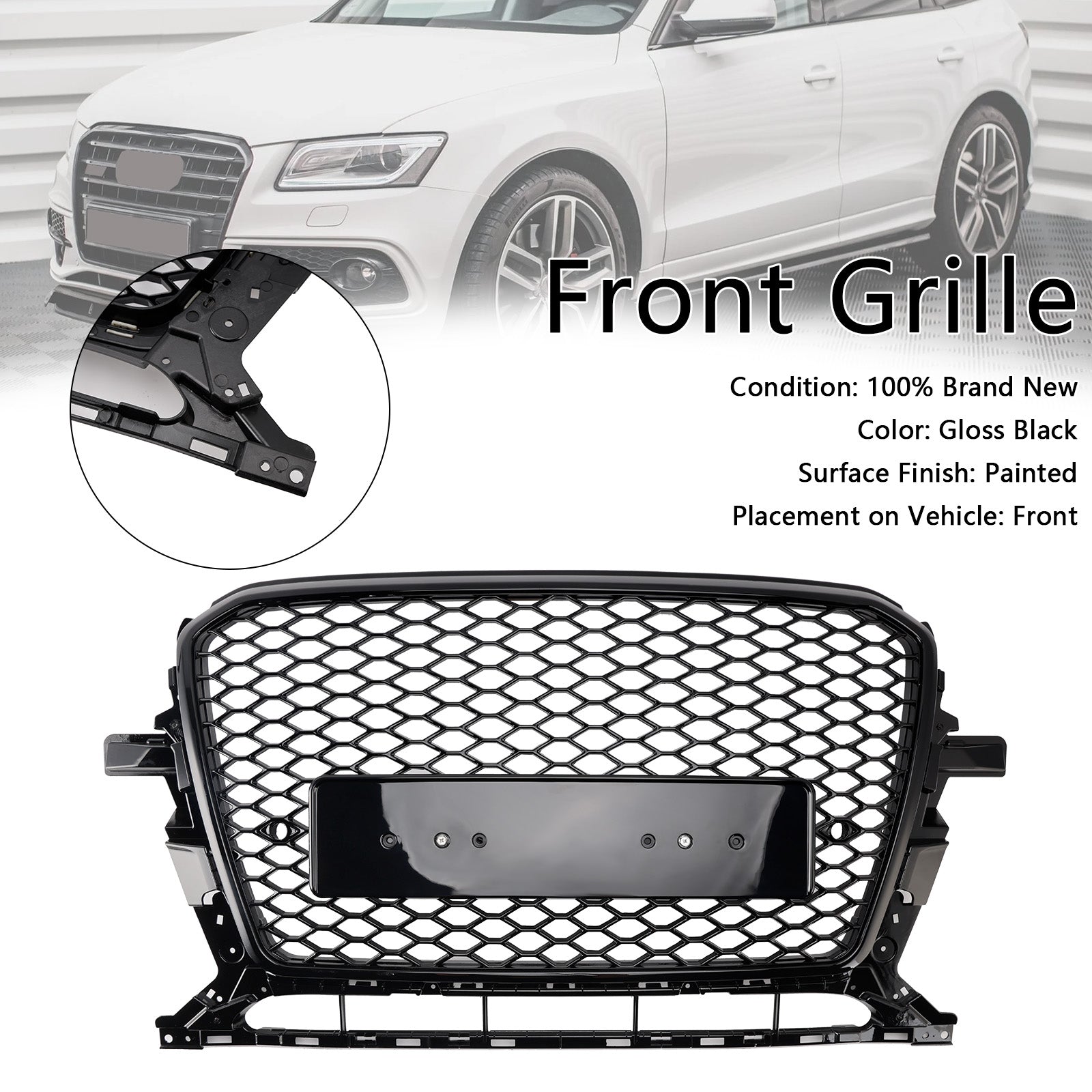 2013-2017 Audi Q5 SQ5 Gloss Black Front Honeycomb Bumper Grill Grill