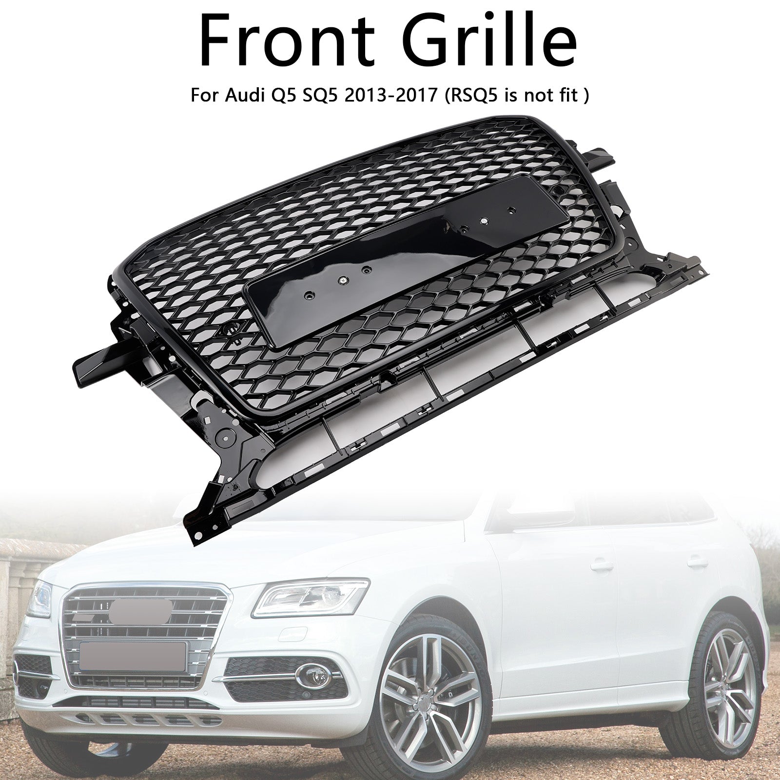2013-2017 Audi Q5 SQ5 Gloss Black Front Honeycomb Bumper Grill Grill