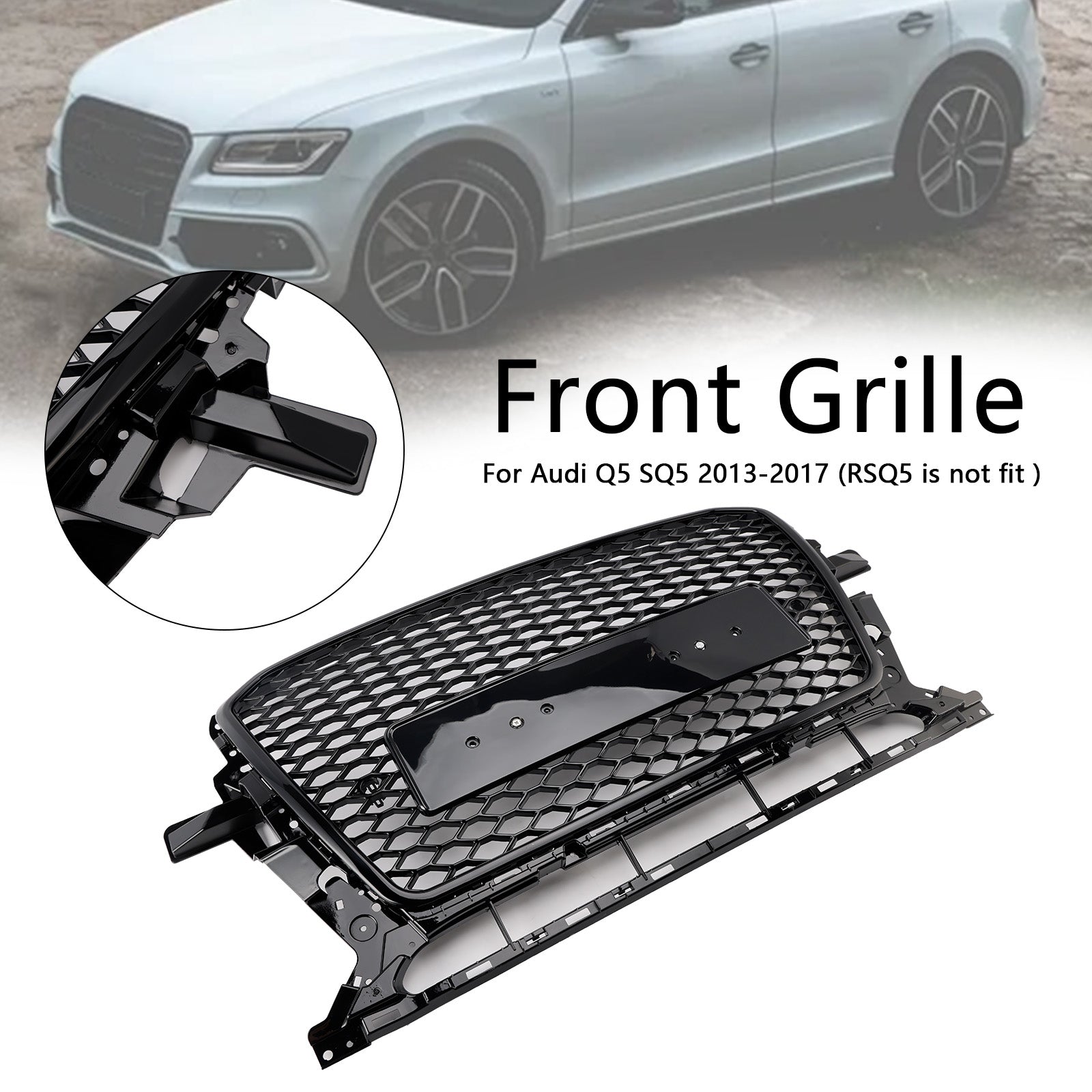 2013-2017 Audi Q5 SQ5 Gloss Black Front Honeycomb Bumper Grill Grill