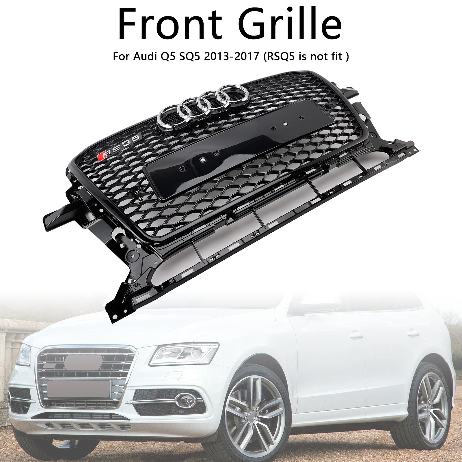 2013-2017 Audi Q5 SQ5 Parrilla de parachoques delantero en forma de panal, color negro brillante